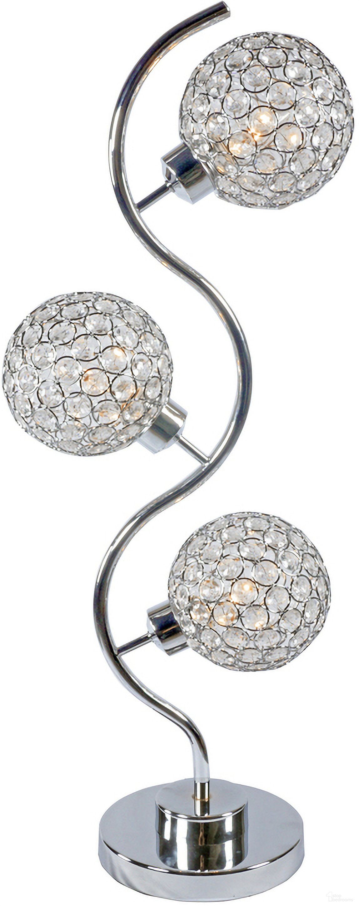The appearance of Crystal 3 Globe Table Lamp In Chrome designed by Crown Mark in the glam interior design. This chrome piece of furniture was selected by 1StopBedrooms from to add a touch of cosiness and style into your home. Sku: 6260T. Material: Metal.