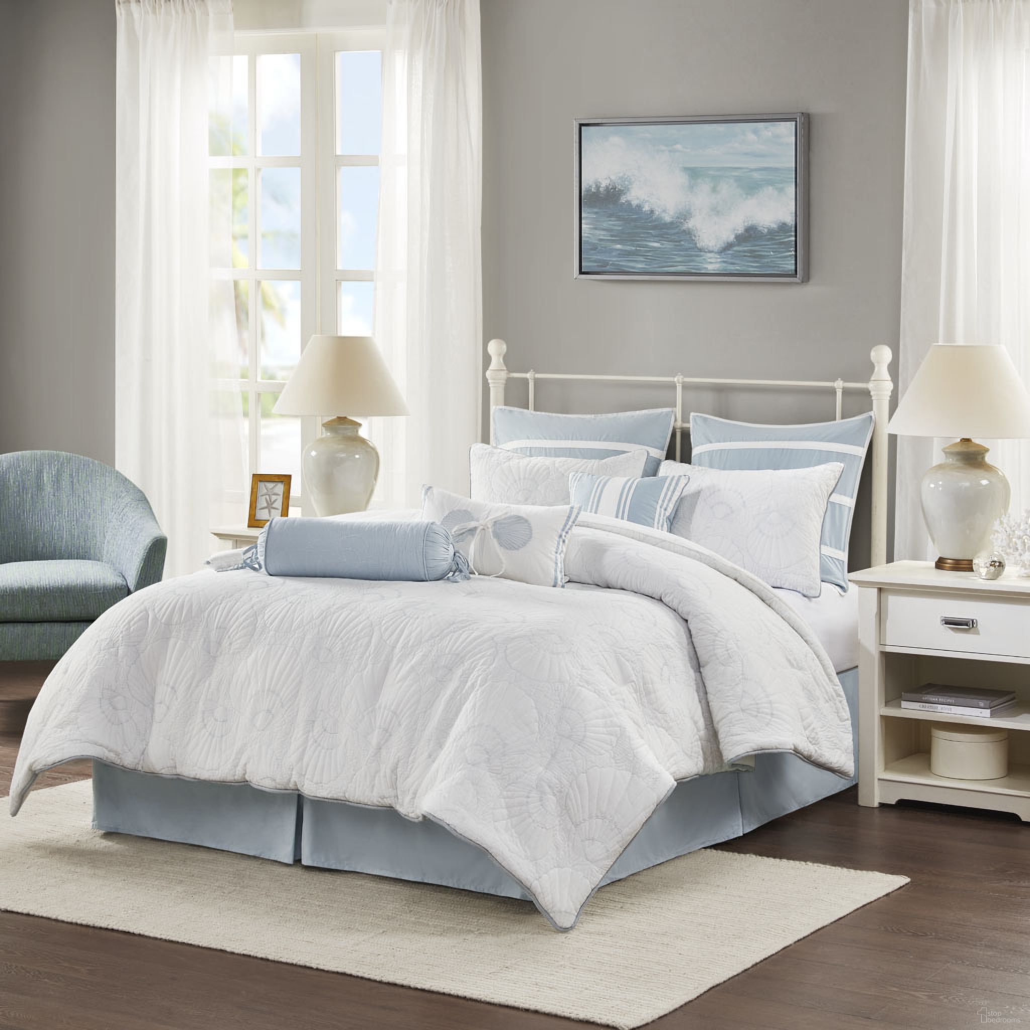 The appearance of Crystal Cotton Quilted 4 Piece King Comforter Set In White designed by Olliix in the coastal interior design. This white piece of furniture was selected by 1StopBedrooms from Crystal Beach Collection to add a touch of cosiness and style into your home. Sku: HH10-703. Material: Polyester. Bed Size: King.