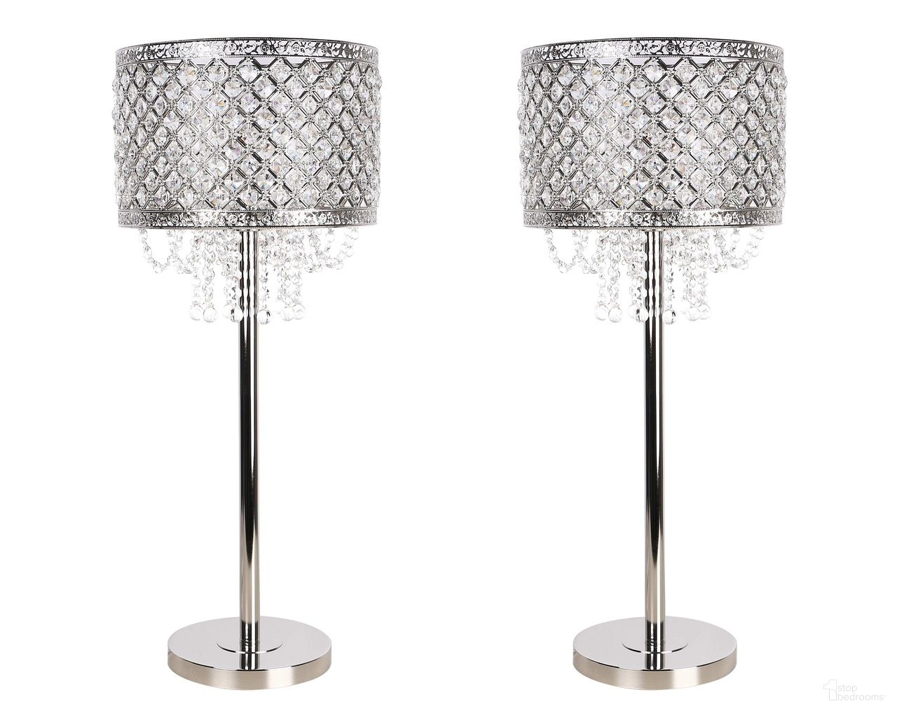 Crystal Elegance Metal Table Lamp Set of 2 In Nickle