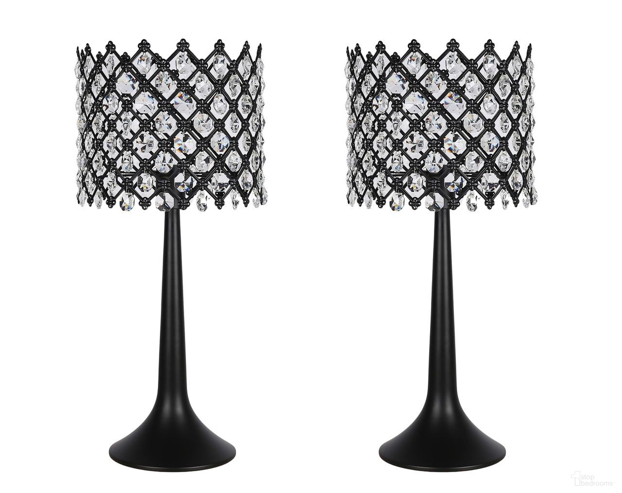 Crystal Lattice Radiance Table Lamp Set of 2 In Matte Black and Clear