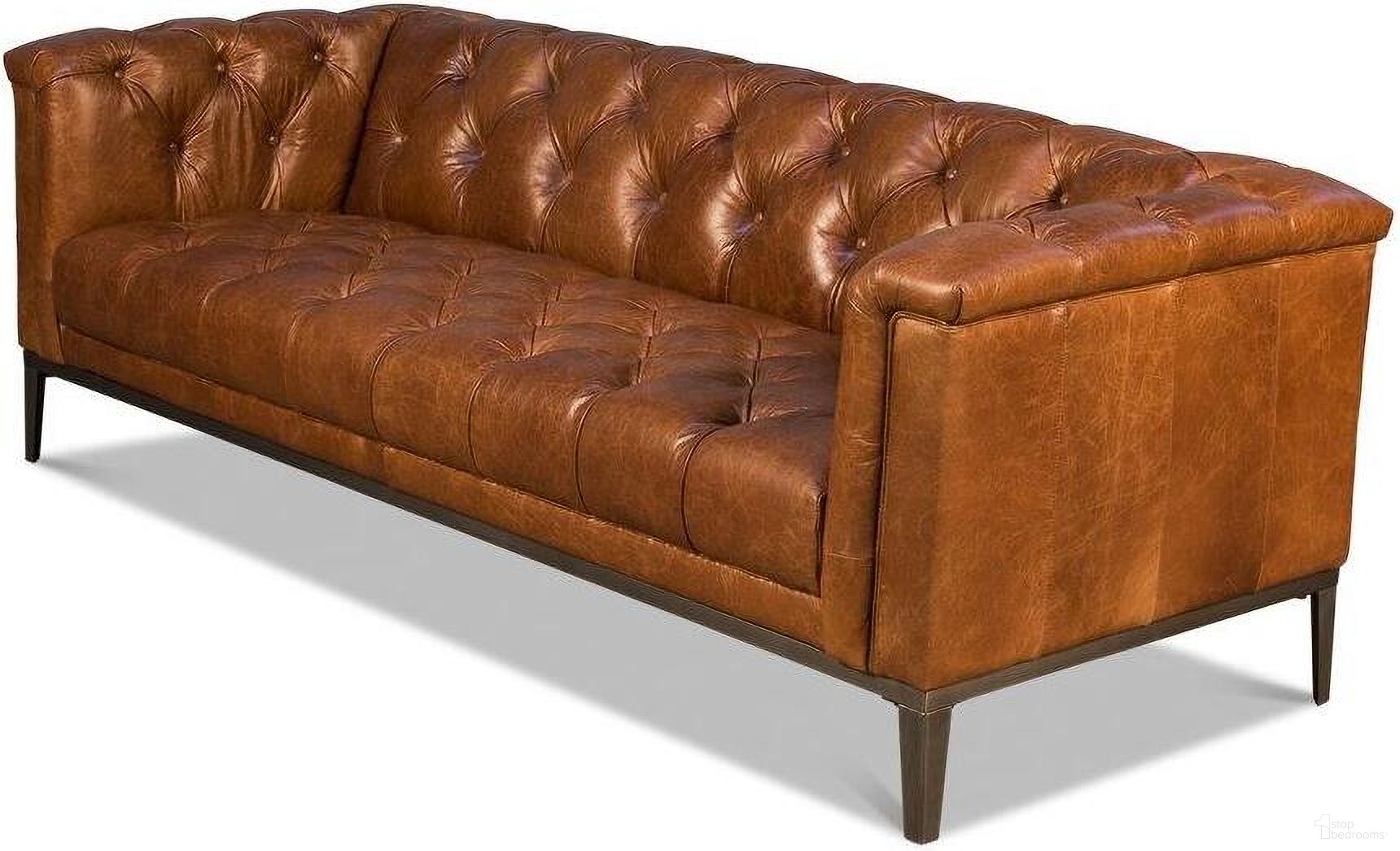 The appearance of Cuba Brown Cube Tufted Sofa designed by Sarreid in the transitional interior design. This brown piece of furniture  was selected by 1StopBedrooms from Cuba Collection to add a touch of cosiness and style into your home. Sku: 40940. Material: Leather.