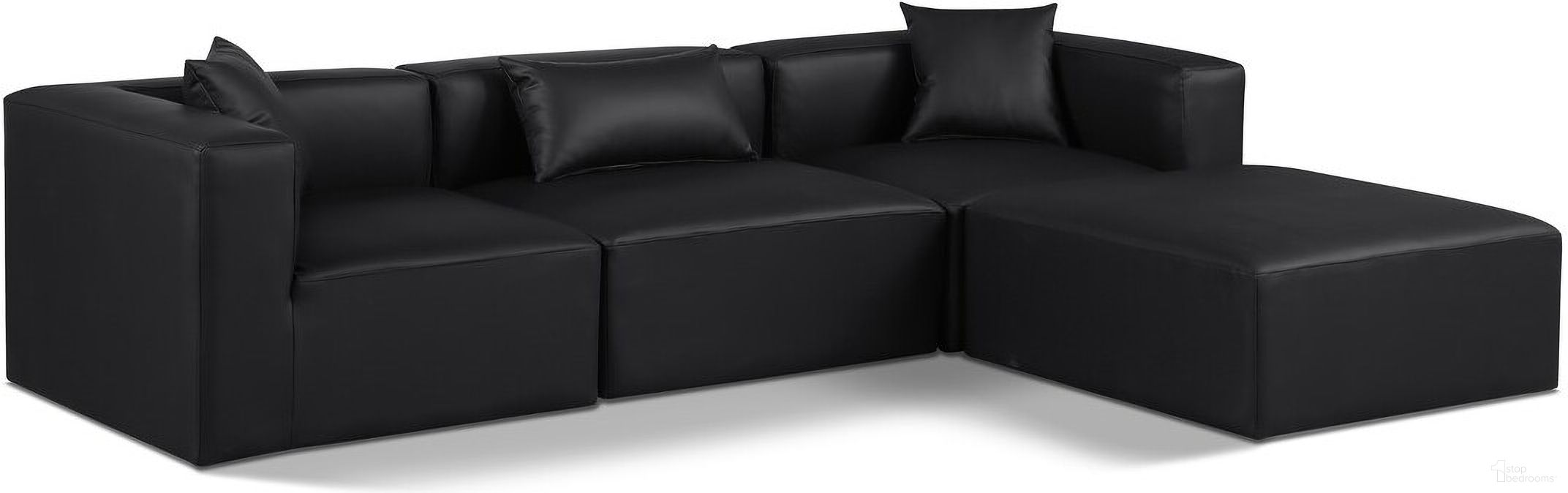 The appearance of Cube Vegan Leather 4 Piece Modular Sectional In Black designed by Meridian in the modern / contemporary interior design. This black piece of furniture  was selected by 1StopBedrooms from Cube Collection to add a touch of cosiness and style into your home. Sku: 668Black-Armless;668Black-Corner;668Black-Corner;668Black-Ott. Material: Leather. Layout: Modular.