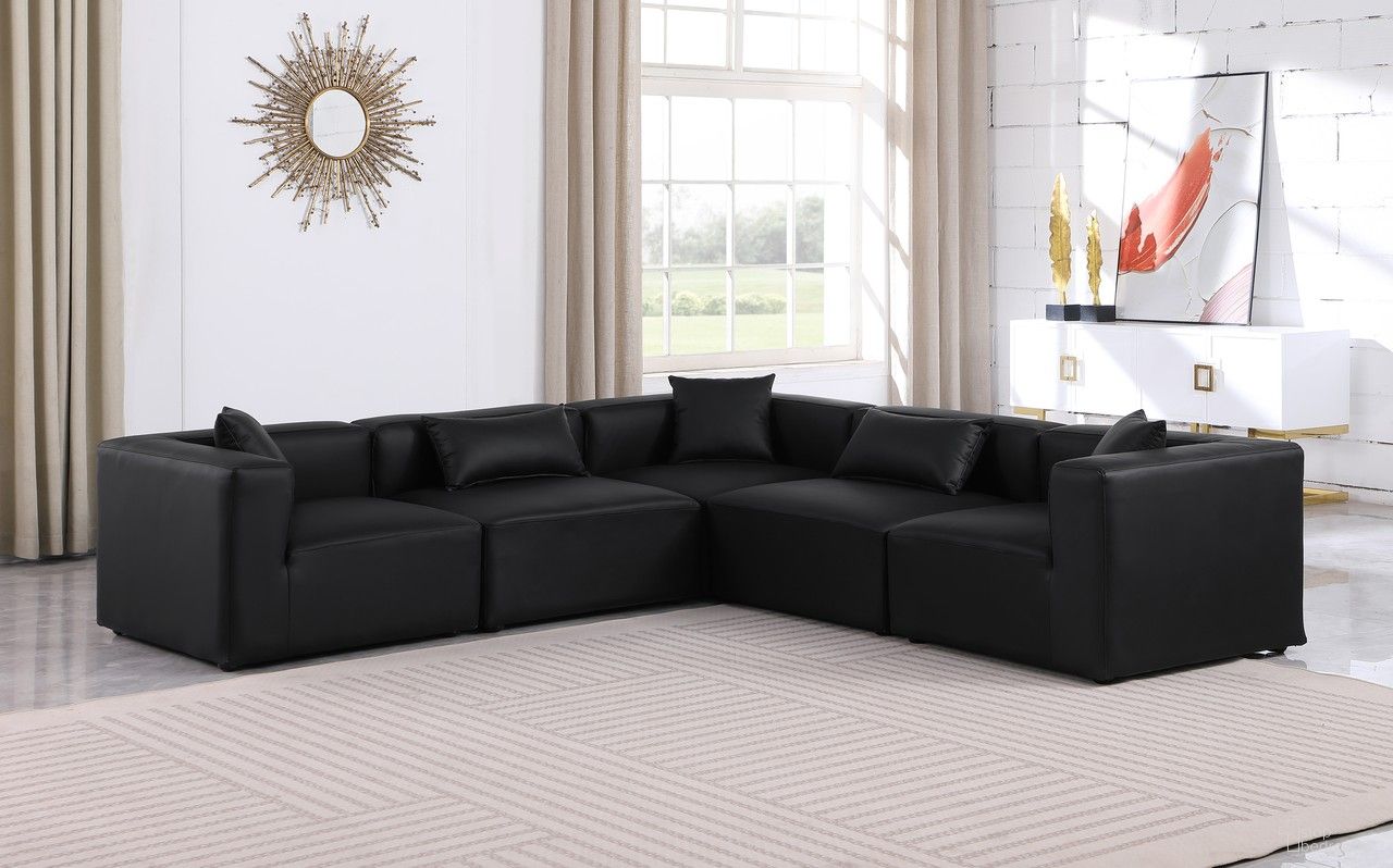 The appearance of Cube Vegan Leather 5 Piece Modular Sectional In Black designed by Meridian in the modern / contemporary interior design. This black piece of furniture  was selected by 1StopBedrooms from Cube Collection to add a touch of cosiness and style into your home. Sku: 668Black-Armless;668Black-Armless;668Black-Corner;668Black-Corner;668Black-Corner. Material: Leather. Layout: Modular.