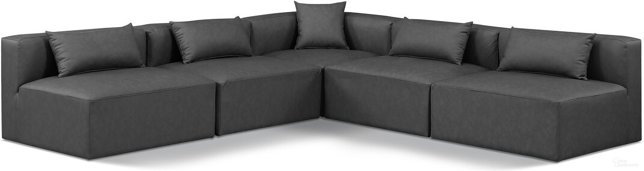 Cube Vegan Leather 5 Piece Modular Sectional In Charcoal Grey