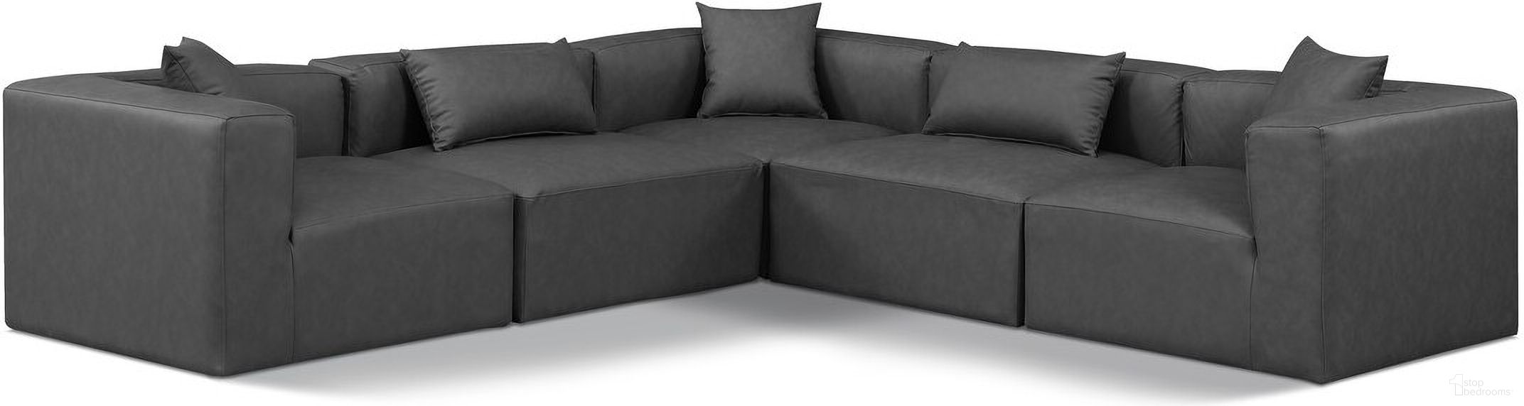 Cube Vegan Leather 5 Piece Modular Sectional In Charcoal Grey