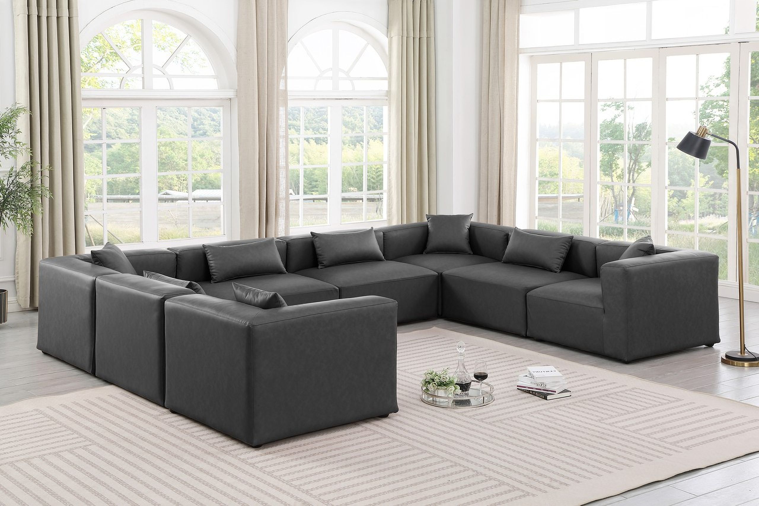 Cube Vegan Leather 8 Piece Modular Sectional In Charcoal Grey