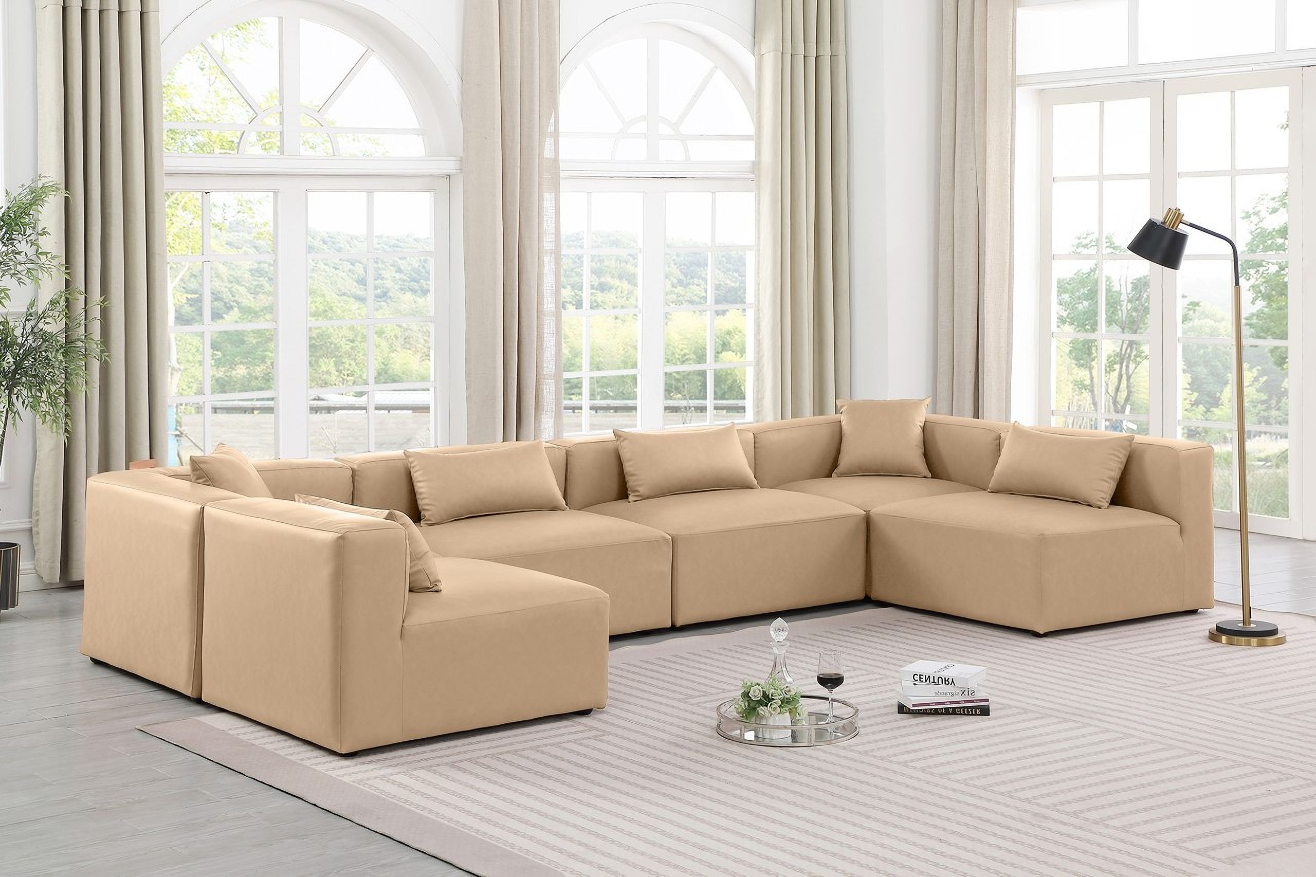 Cube Vegan Leather 6 Piece Modular Sectional In Tan