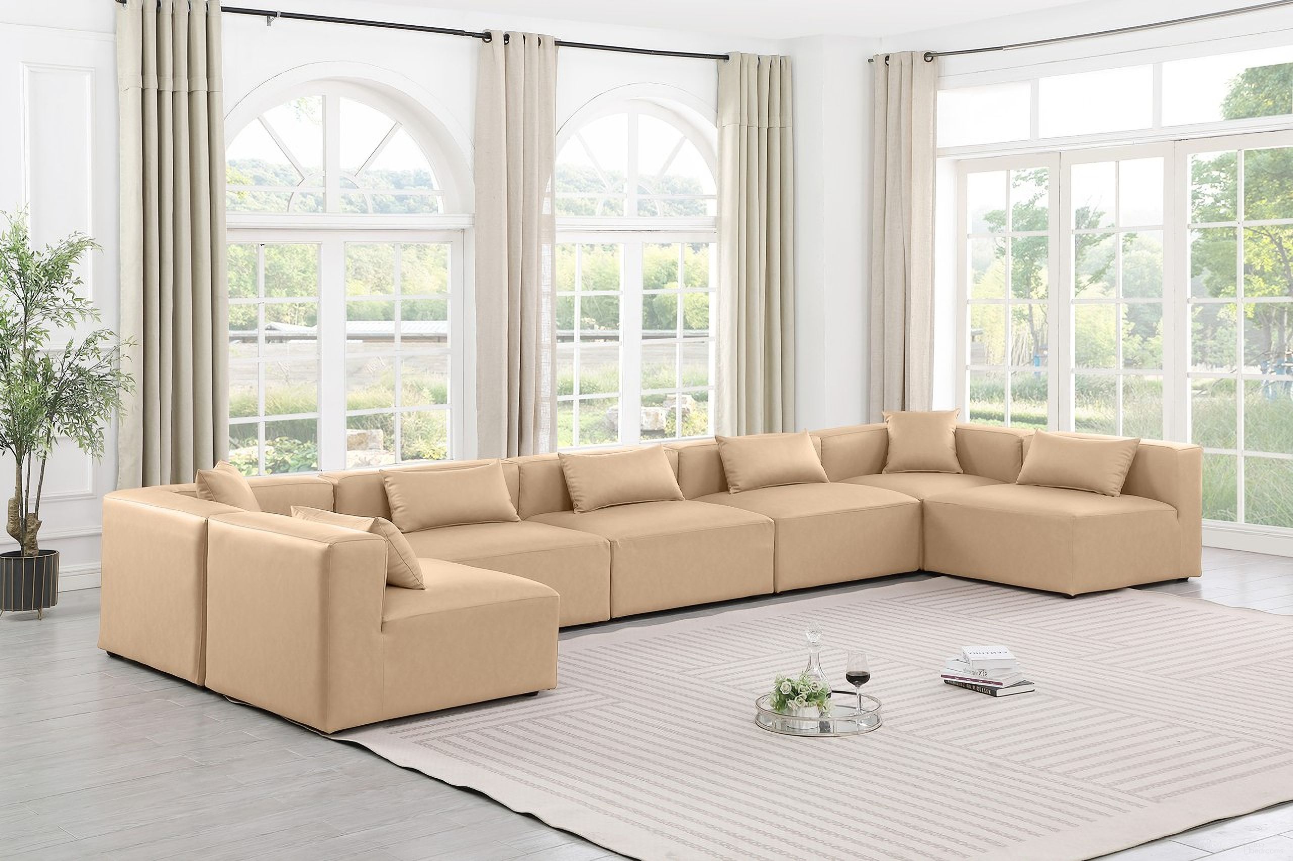 Cube Vegan Leather 7 Piece Modular Sectional In Tan