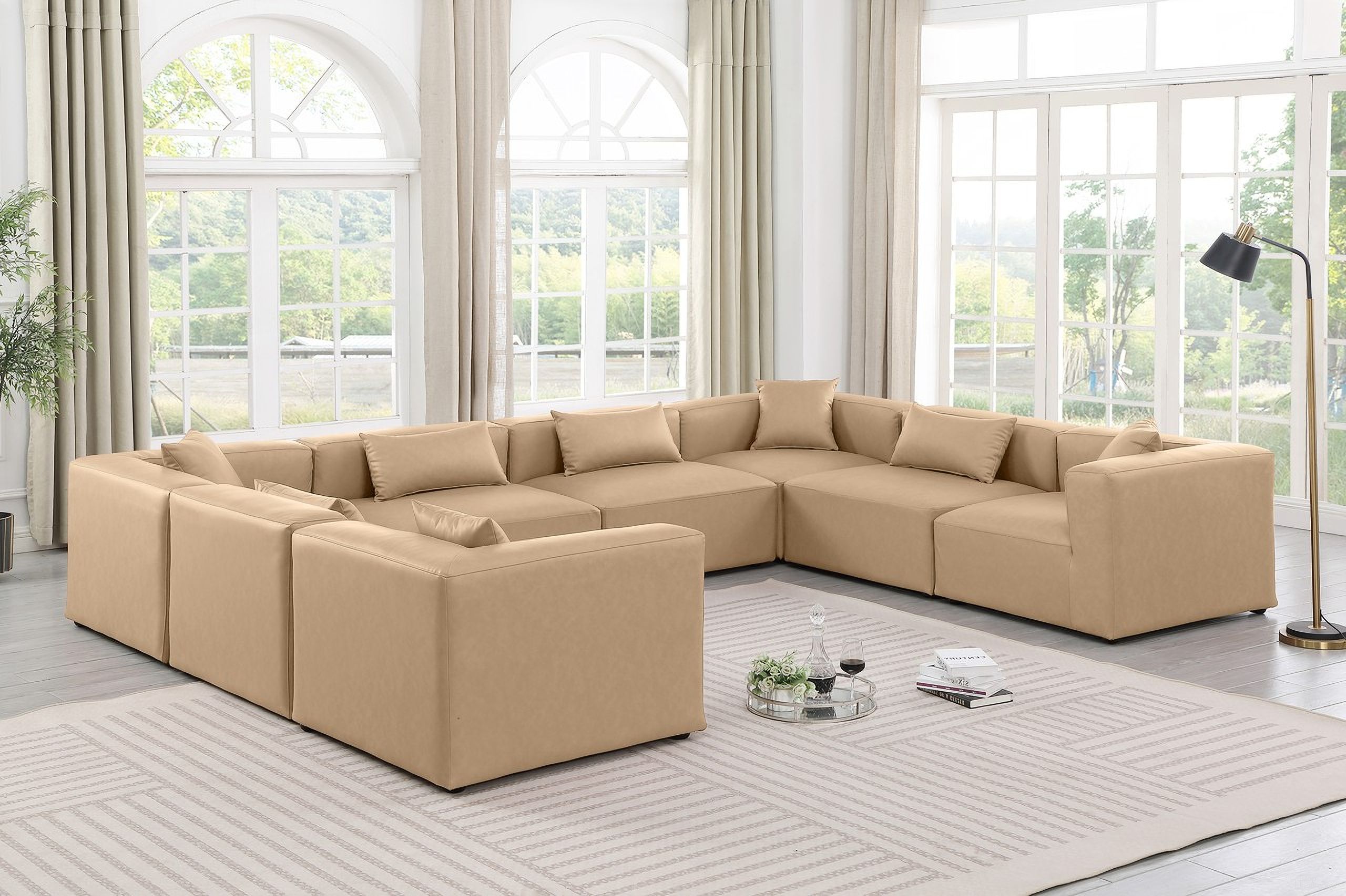 Cube Vegan Leather 8 Piece Modular Sectional In Tan