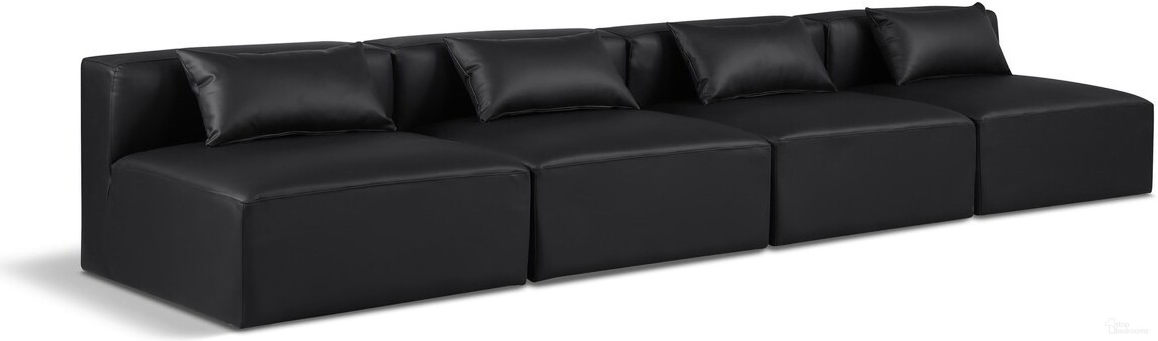 The appearance of Cube Vegan Leather 4 Piece Modular Sofa In Black designed by Meridian in the modern / contemporary interior design. This black piece of furniture  was selected by 1StopBedrooms from Cube Collection to add a touch of cosiness and style into your home. Sku: 668Black-Armless;668Black-Armless;668Black-Armless;668Black-Armless. Material: Wood.