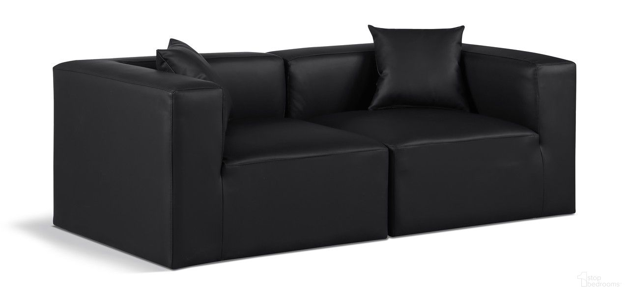 Cube Vegan Leather 2 Piece Modular Sofa In Black