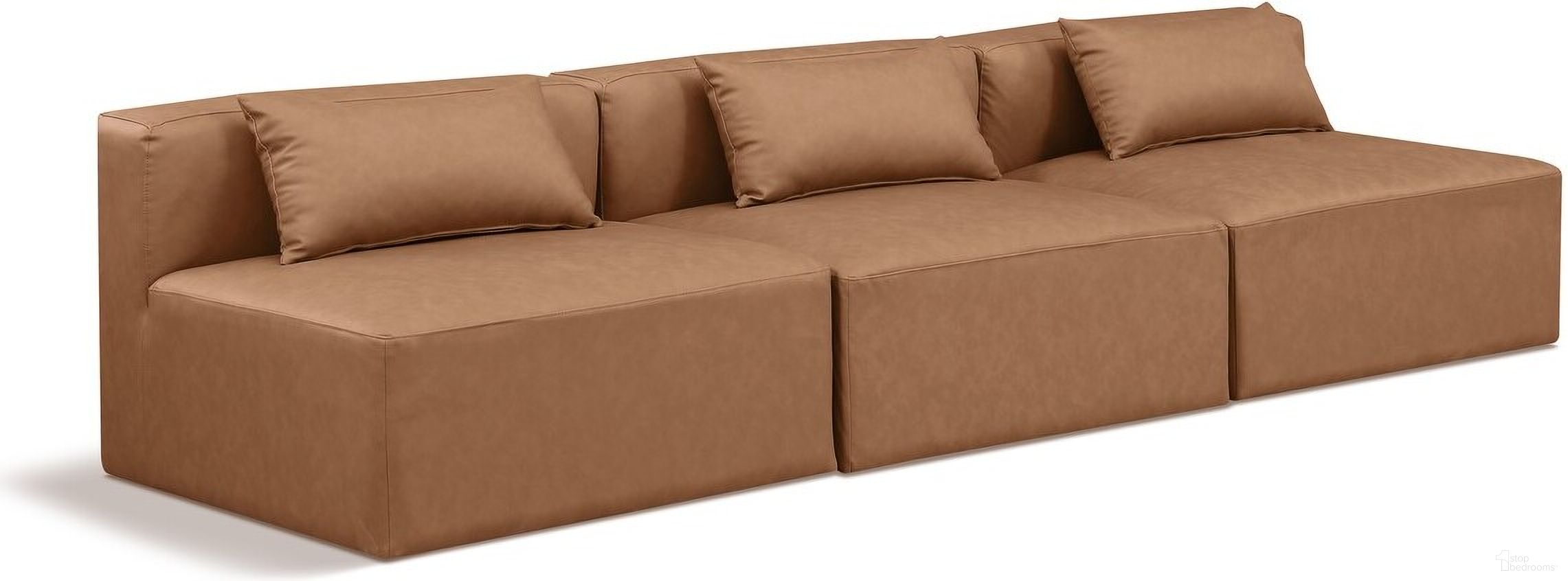 The appearance of Cube Vegan Leather 3 Seater Modular Sofa In Brown designed by Meridian in the modern / contemporary interior design. This brown piece of furniture  was selected by 1StopBedrooms from Cube Collection to add a touch of cosiness and style into your home. Sku: 668Brown-Armless;668Brown-Armless;668Brown-Armless. Material: Wood.