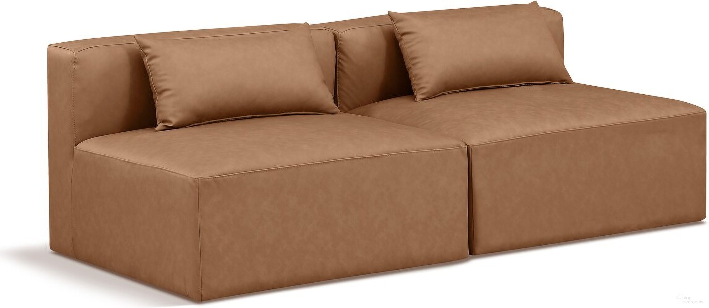 The appearance of Cube Vegan Leather 2 Seater Modular Sofa In Brown designed by Meridian in the modern / contemporary interior design. This brown piece of furniture  was selected by 1StopBedrooms from Cube Collection to add a touch of cosiness and style into your home. Sku: 668Brown-Armless;668Brown-Armless. Material: Leather.