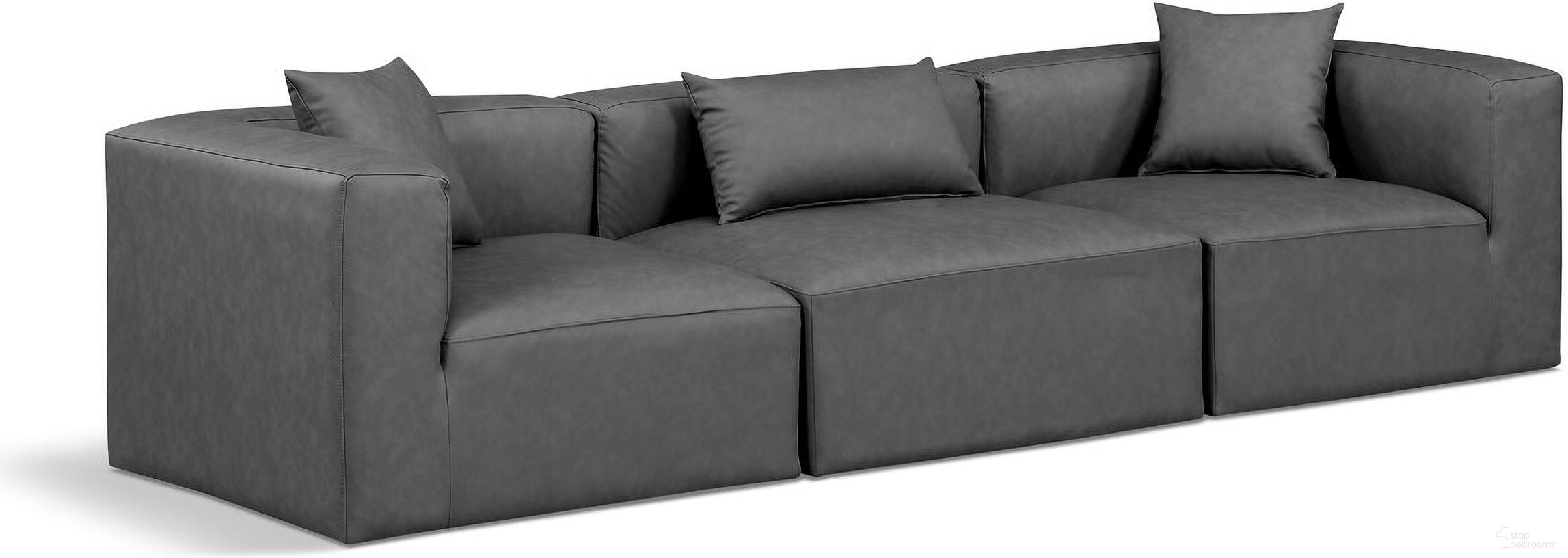 Cube Vegan Leather 3 Seater Modular Sofa with Arm Support In Charcoal Grey