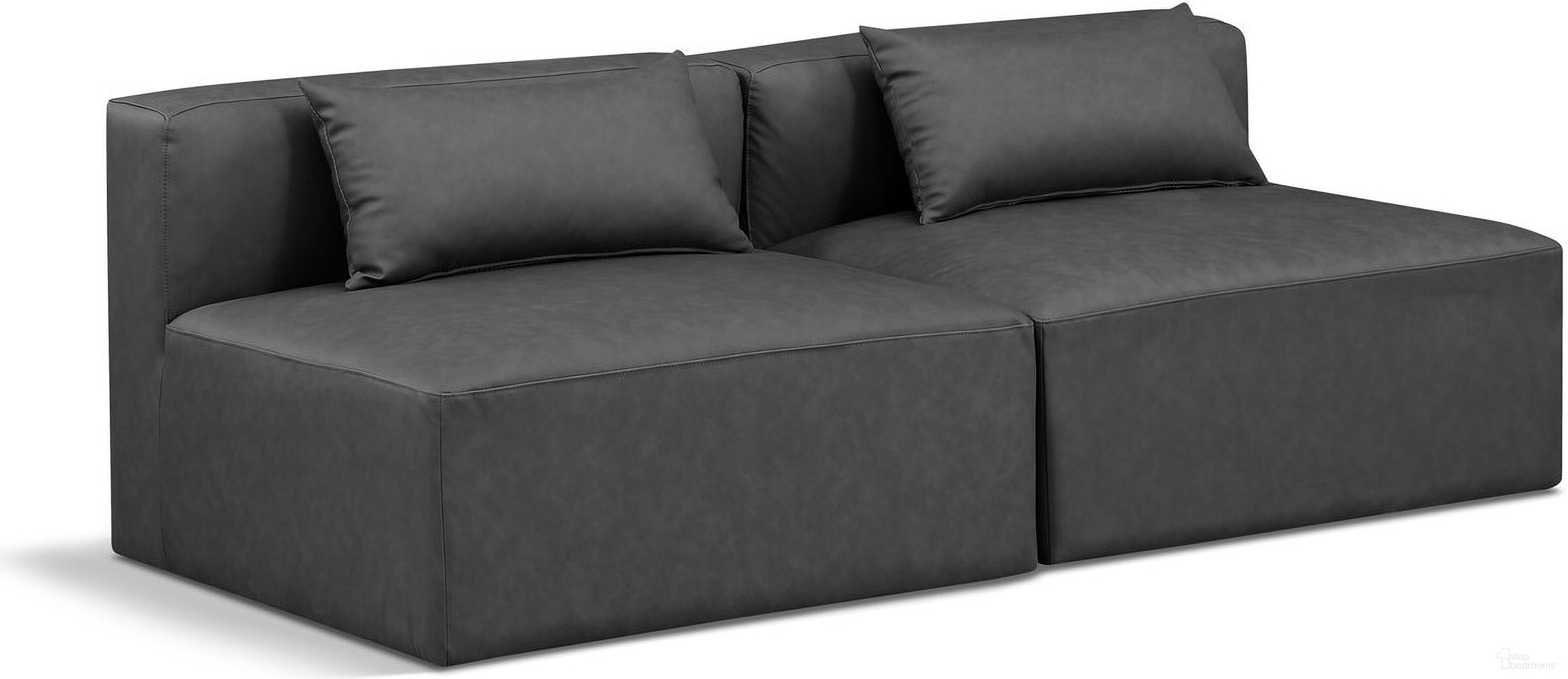 Cube Vegan Leather 2 Seater Modular Sofa In Charcoal Grey