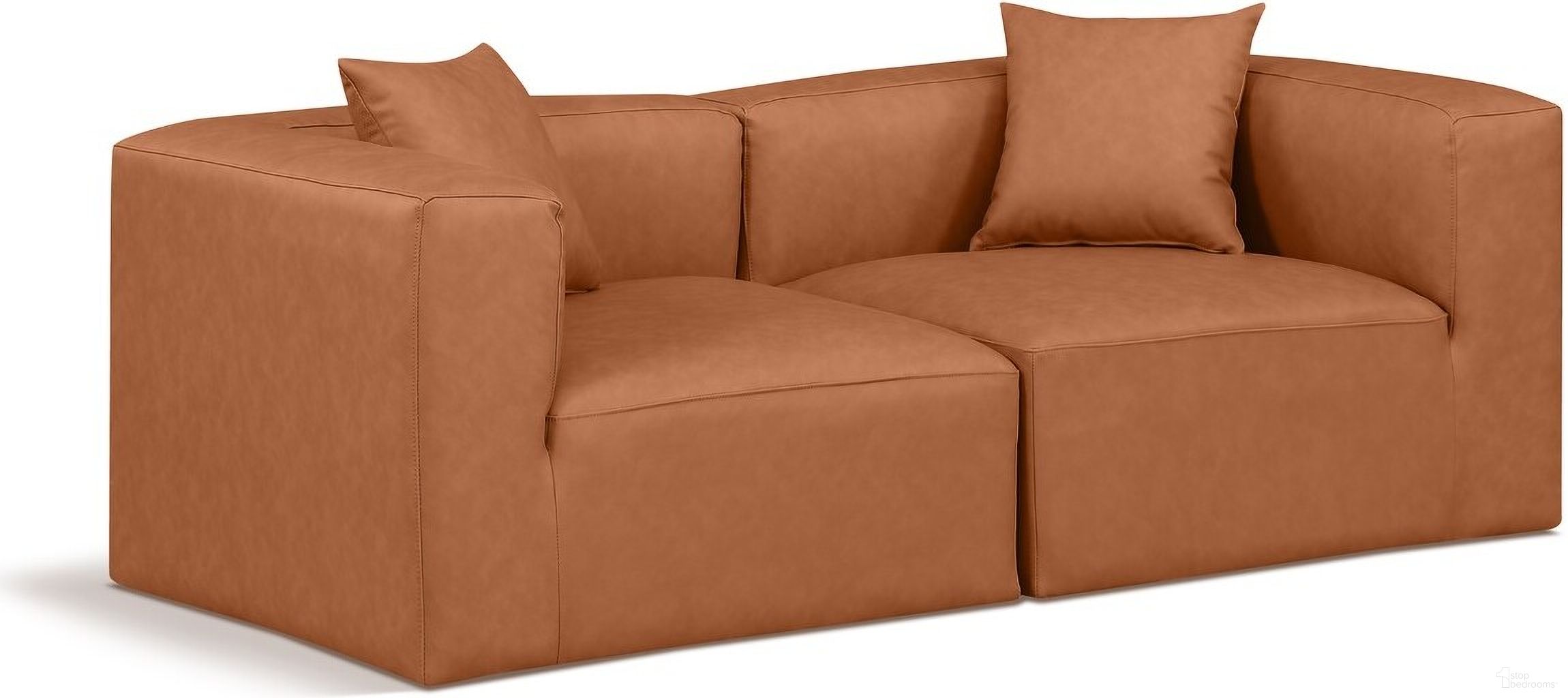 Cube Vegan Leather 2 Seater Modular Sofa with Arm Support In Cognac