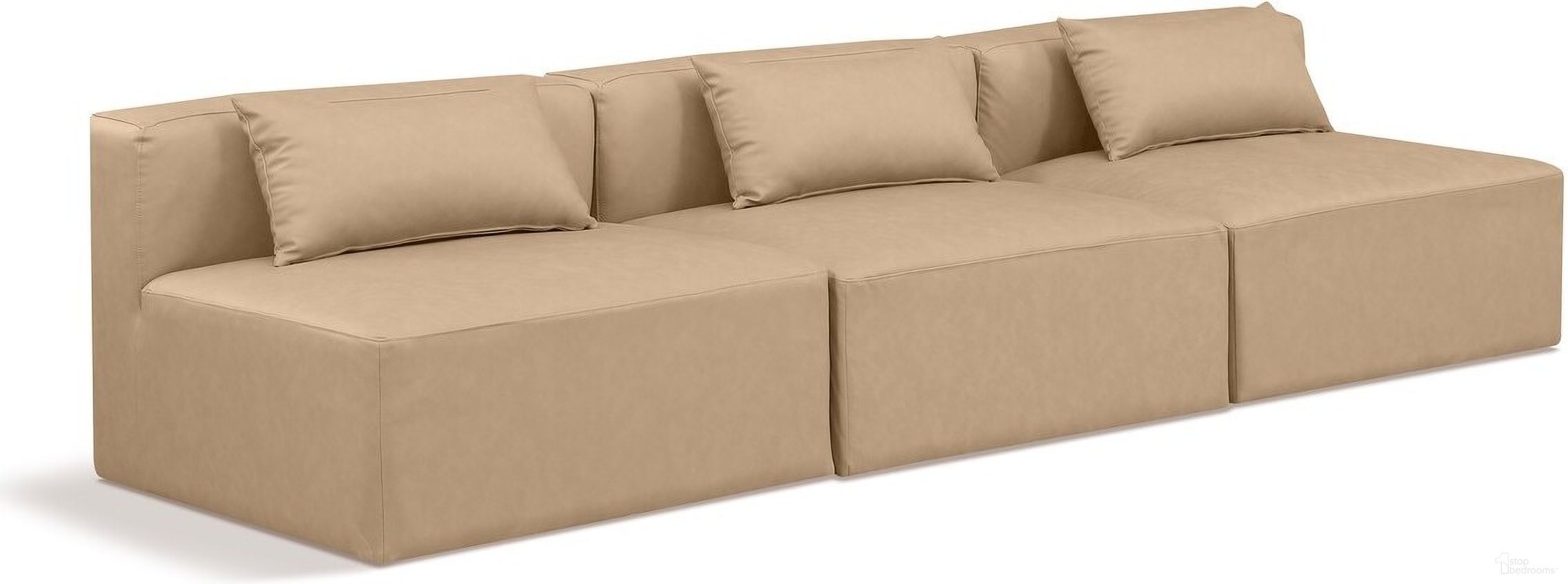 The appearance of Cube Vegan Leather 3 Seater Modular Sofa In Tan designed by Meridian in the modern / contemporary interior design. This tan piece of furniture  was selected by 1StopBedrooms from Cube Collection to add a touch of cosiness and style into your home. Sku: 668Tan-Armless;668Tan-Armless;668Tan-Armless. Material: Wood.