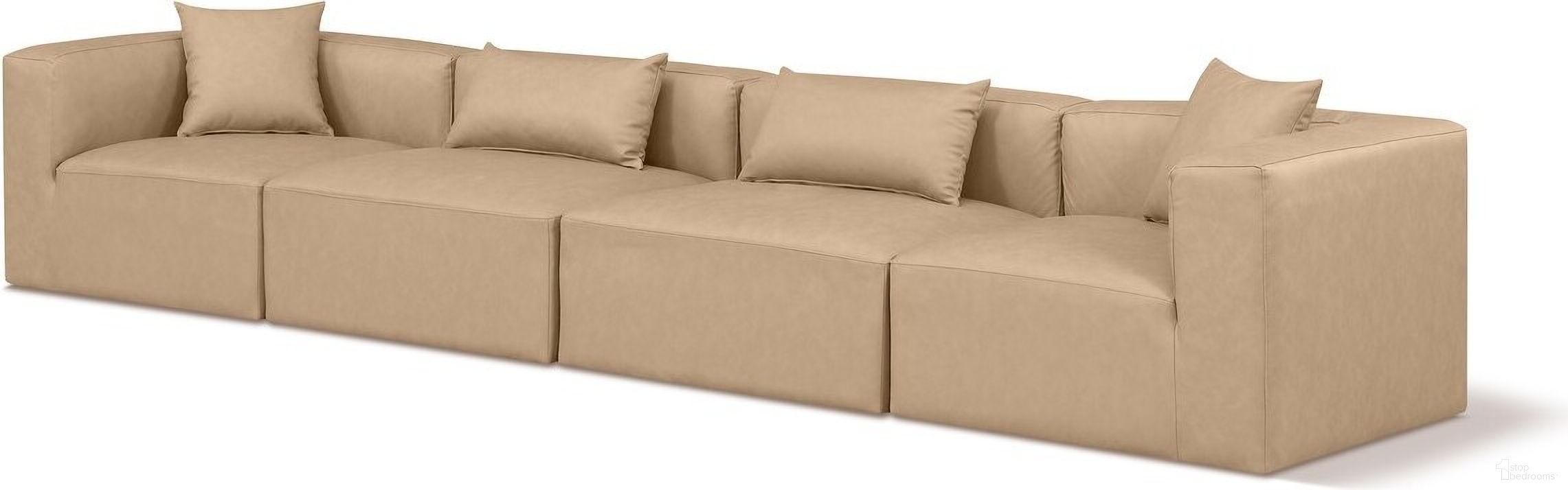 The appearance of Cube Vegan Leather 4 Seater Modular Sofa with Arm Support In Tan designed by Meridian in the modern / contemporary interior design. This tan piece of furniture was selected by 1StopBedrooms from Cube Collection to add a touch of cosiness and style into your home. Sku: 668Tan-Armless;668Tan-Armless;668Tan-Corner;668Tan-Corner. Material: Wood.