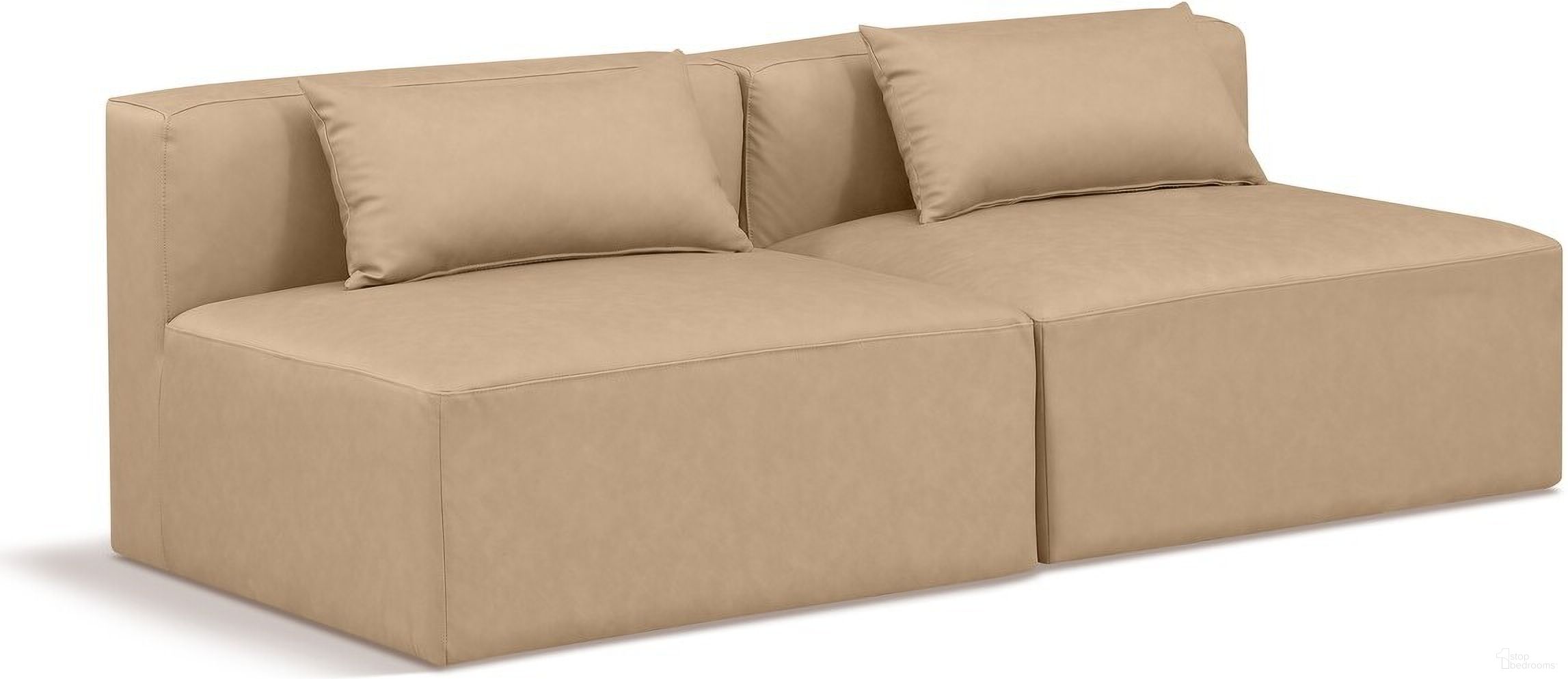 The appearance of Cube Vegan Leather 2 Seater Modular Sofa In Tan designed by Meridian in the modern / contemporary interior design. This tan piece of furniture  was selected by 1StopBedrooms from Cube Collection to add a touch of cosiness and style into your home. Sku: 668Tan-Armless;668Tan-Armless. Material: Wood.