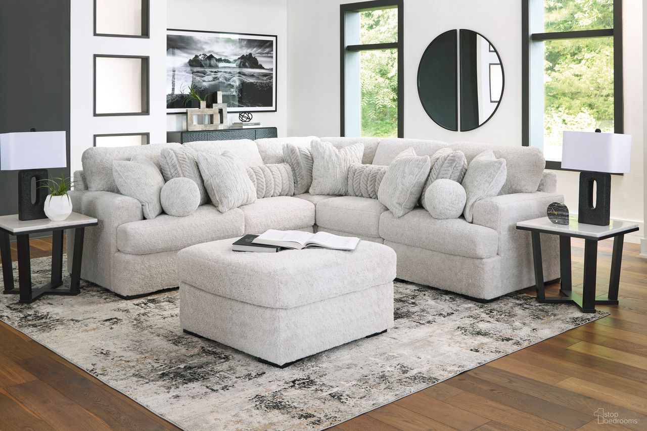 The appearance of Cuddlesome 5-Piece Sectional with Chaise In Arctic designed by Signature Design by Ashley in the modern / contemporary interior design. This arctic piece of furniture was selected by 1StopBedrooms from Cuddlesome Collection to add a touch of cosiness and style into your home. Sku: NC5910615;NC5910646;NC5910646;NC5910665;NC5910677. Material: Polyester.