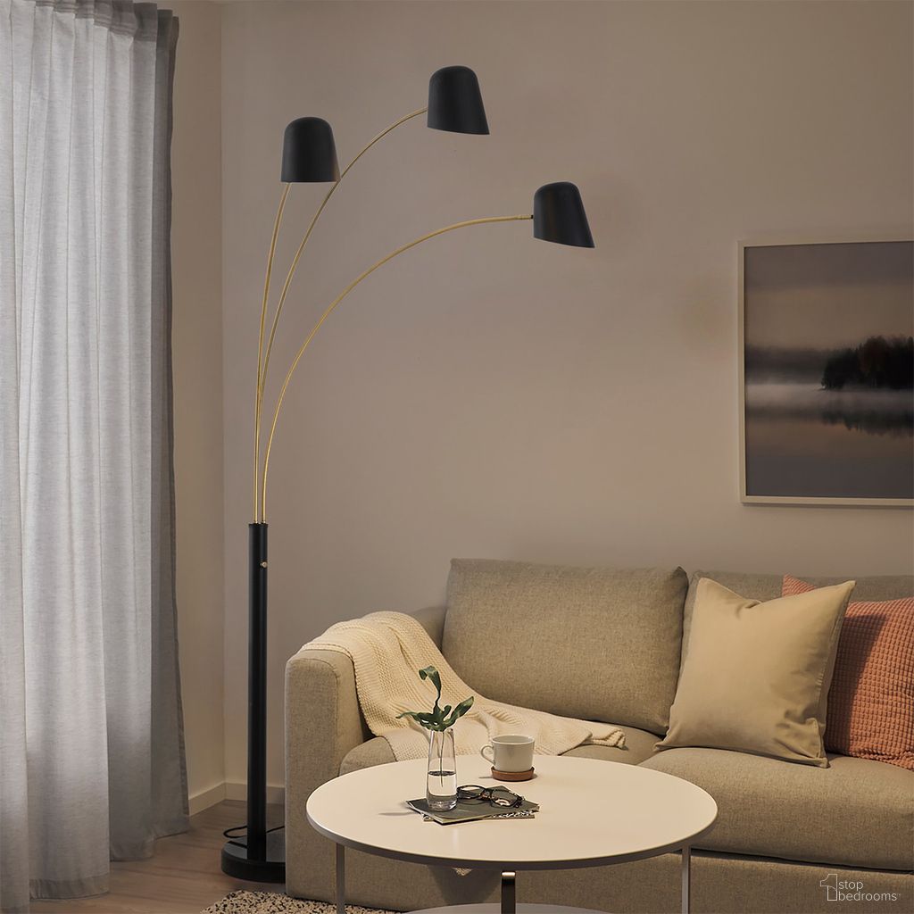 The appearance of Culver 86 Inch 3 Light Arc Floor Lamp In Matte Black and Weathered Brass designed by Nova Of California in the modern / contemporary interior design. This matte black piece of furniture  was selected by 1StopBedrooms from Modern Sconce Collection to add a touch of cosiness and style into your home. Sku: 2311589MB. Material: Steel.