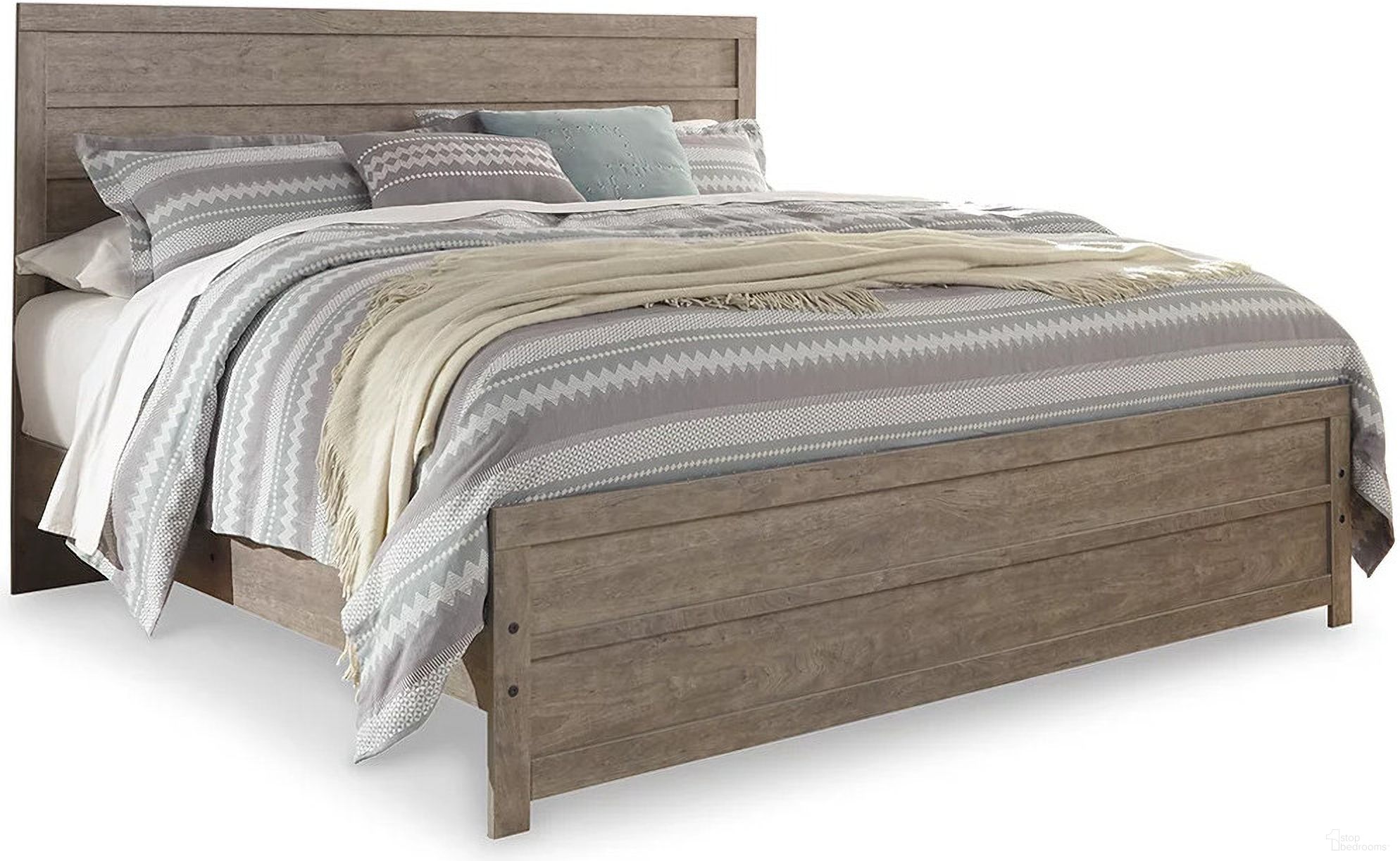 The appearance of Culverbach Grey King Panel Bed designed by Signature Design by Ashley in the transitional interior design. This gray piece of furniture was selected by 1StopBedrooms from Culverbach Collection to add a touch of cosiness and style into your home. Sku: B070-72;B070-97. Bed Type: Panel Bed. Material: Wood. Bed Size: King.