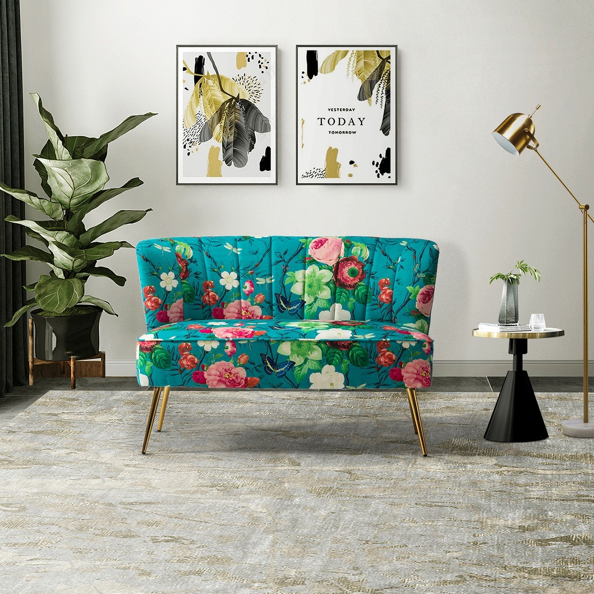 The appearance of Cuneo Loveseat In Blue designed by Karat Home in the modern / contemporary interior design. This blue piece of furniture was selected by 1StopBedrooms from Cuneo Collection to add a touch of cosiness and style into your home. Sku: SFM0401-BLUE. Material: Print Velvet Fabric.
