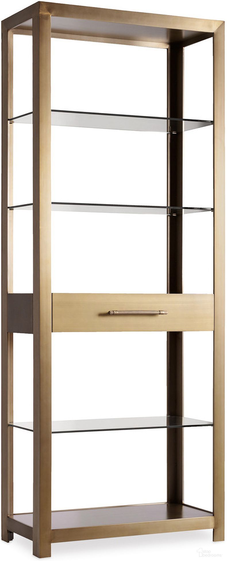 The appearance of Curata Brushed Brass Metal Bunching Bookcase designed by Hooker in the modern / contemporary interior design. This gold piece of furniture  was selected by 1StopBedrooms from Curata Collection to add a touch of cosiness and style into your home. Sku: 1600-10445-MTL1. Material: Metal.