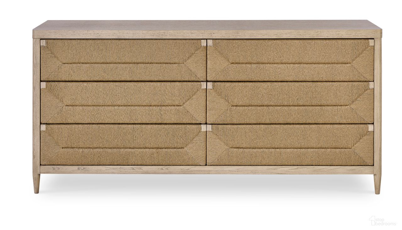 The appearance of Curate Palmetto Six Drawer Dresser In Natural designed by Century Furniture in the transitional interior design. This natural piece of furniture  was selected by 1StopBedrooms from Curate Collection to add a touch of cosiness and style into your home. Sku: CT6124. Material: Mindi Veneer.