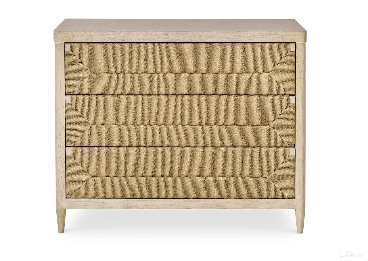 The appearance of Curate Palmetto Three Drawer Chest In Beige designed by Century Furniture in the transitional interior design. This beige piece of furniture was selected by 1StopBedrooms from Curate Collection to add a touch of cosiness and style into your home. Sku: CT6123. Material: Mindi Veneer.