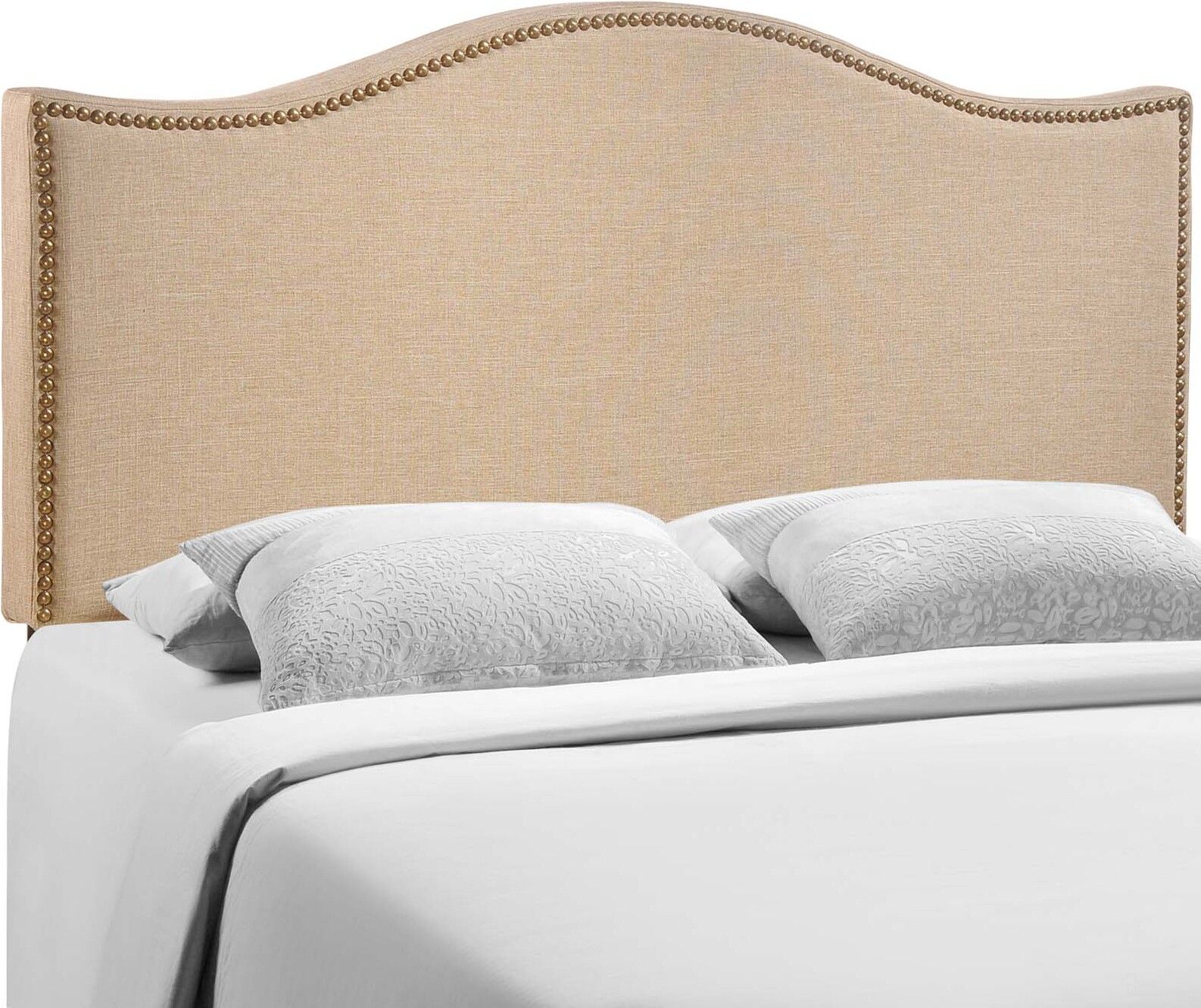 The appearance of Curl Cafe Queen Nailhead Upholstered Headboard MOD-5206-CAF designed by Modway in the modern / contemporary interior design. This cafe piece of furniture  was selected by 1StopBedrooms from Curl Collection to add a touch of cosiness and style into your home. Sku: MOD-5206-CAF. Material: Wood. Bed Size: Queen.