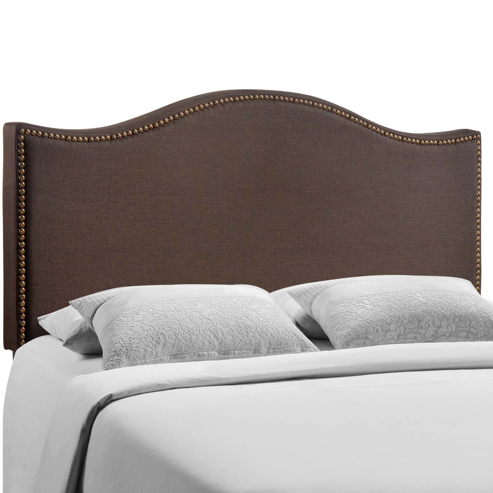 Curl Dark Brown Queen Nailhead Upholstered Headboard