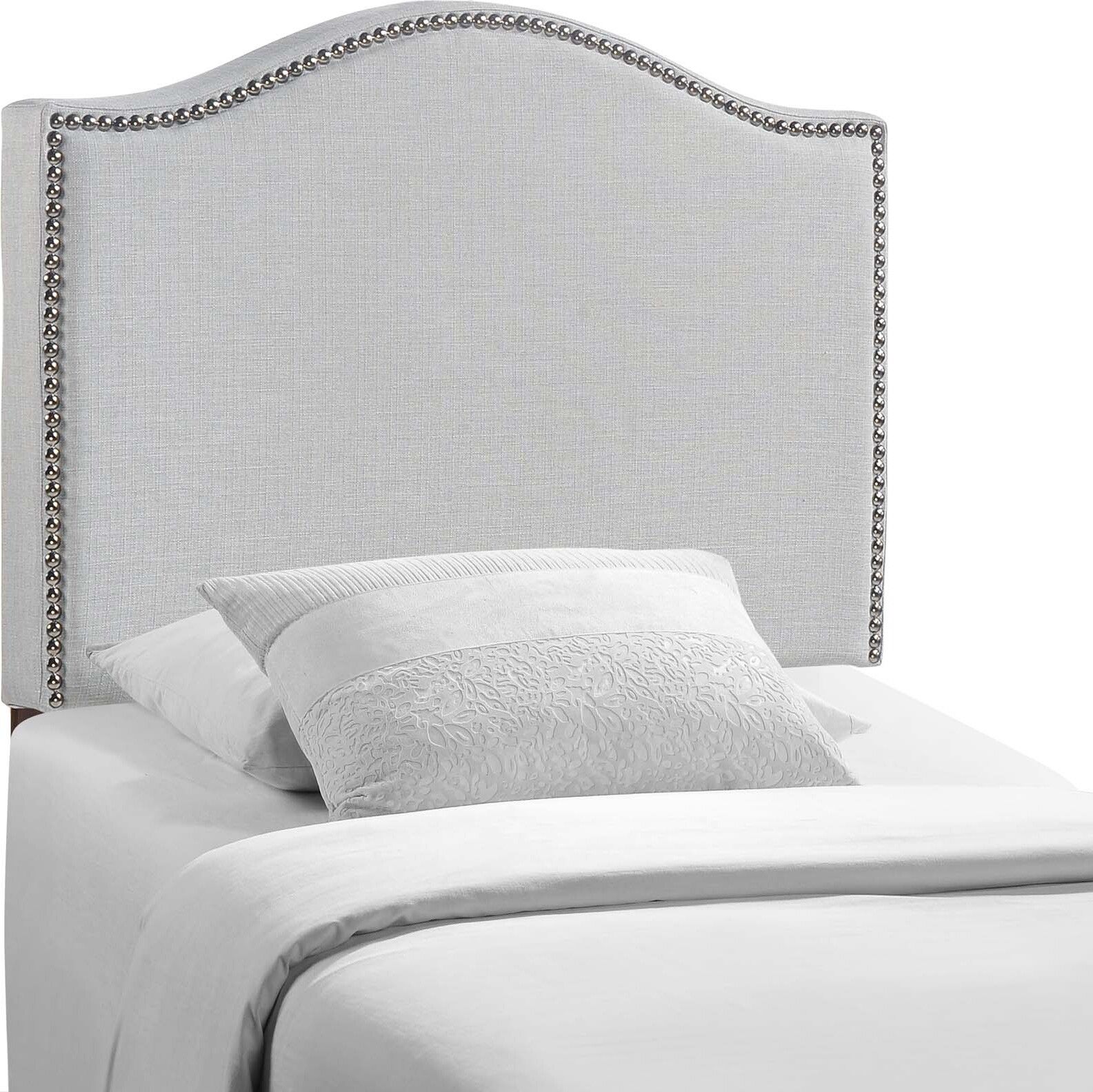 The appearance of Curl Sky Gray Twin Nailhead Upholstered Headboard MOD-5209-GRY designed by Modway in the modern / contemporary interior design. This sky gray piece of furniture  was selected by 1StopBedrooms from Curl Collection to add a touch of cosiness and style into your home. Sku: MOD-5209-GRY. Material: Wood. Bed Size: Twin.
