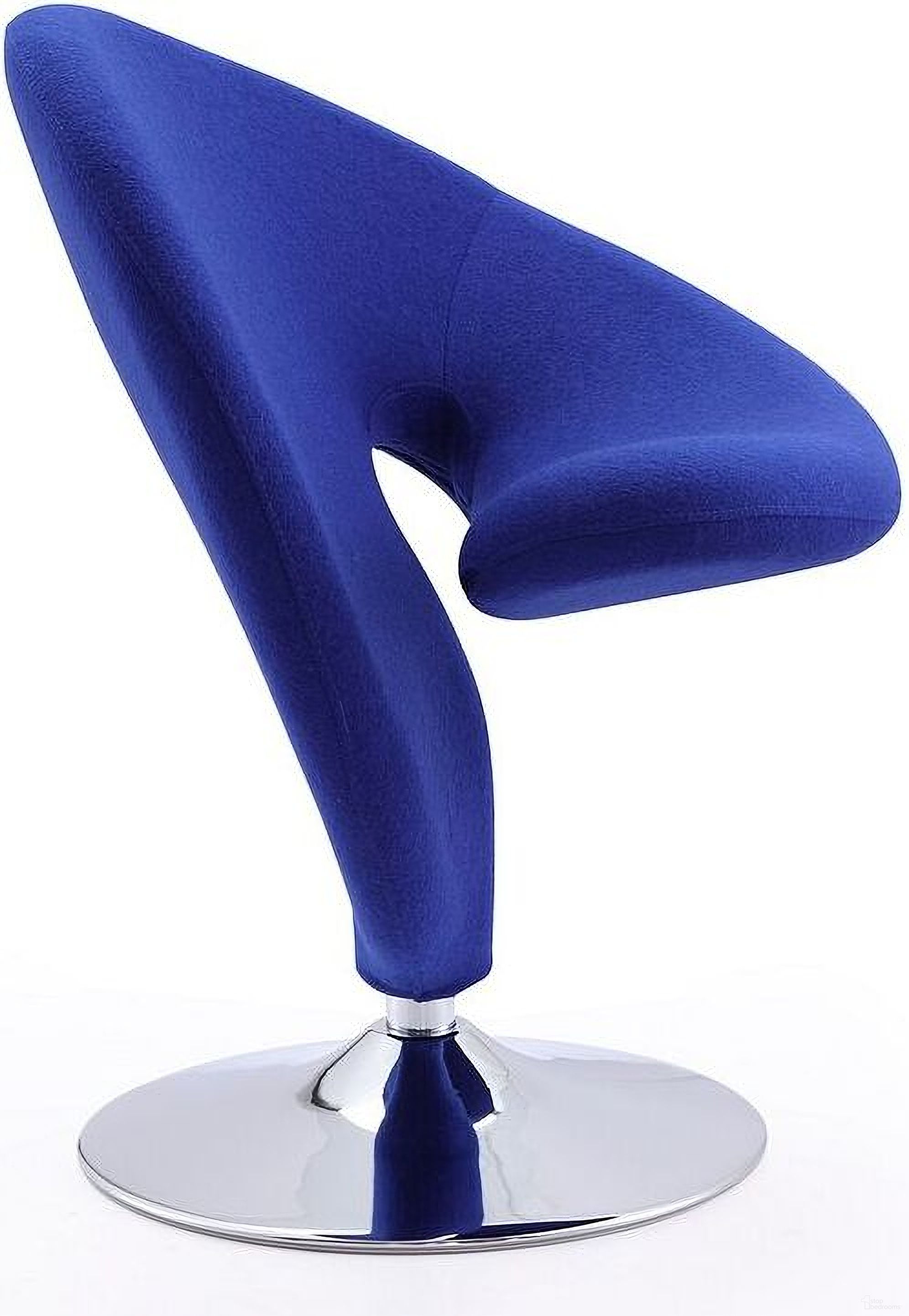 The appearance of Curl Swivel Accent Chair in Blue and Polished Chrome designed by Manhattan Comfort in the modern / contemporary interior design. This blue piece of furniture was selected by 1StopBedrooms from Curl Collection to add a touch of cosiness and style into your home. Sku: AC040-BL. Material: Metal.