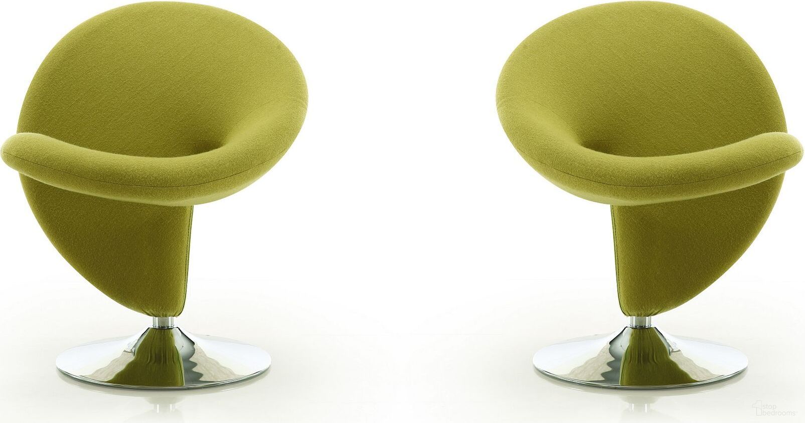 The appearance of Curl Swivel Accent Chair in Green and Polished Chrome (Set of 2) designed by Manhattan Comfort in the modern / contemporary interior design. This green piece of furniture was selected by 1StopBedrooms from Curl Collection to add a touch of cosiness and style into your home. Sku: AC040-GR;AC040-GR. Material: Metal.