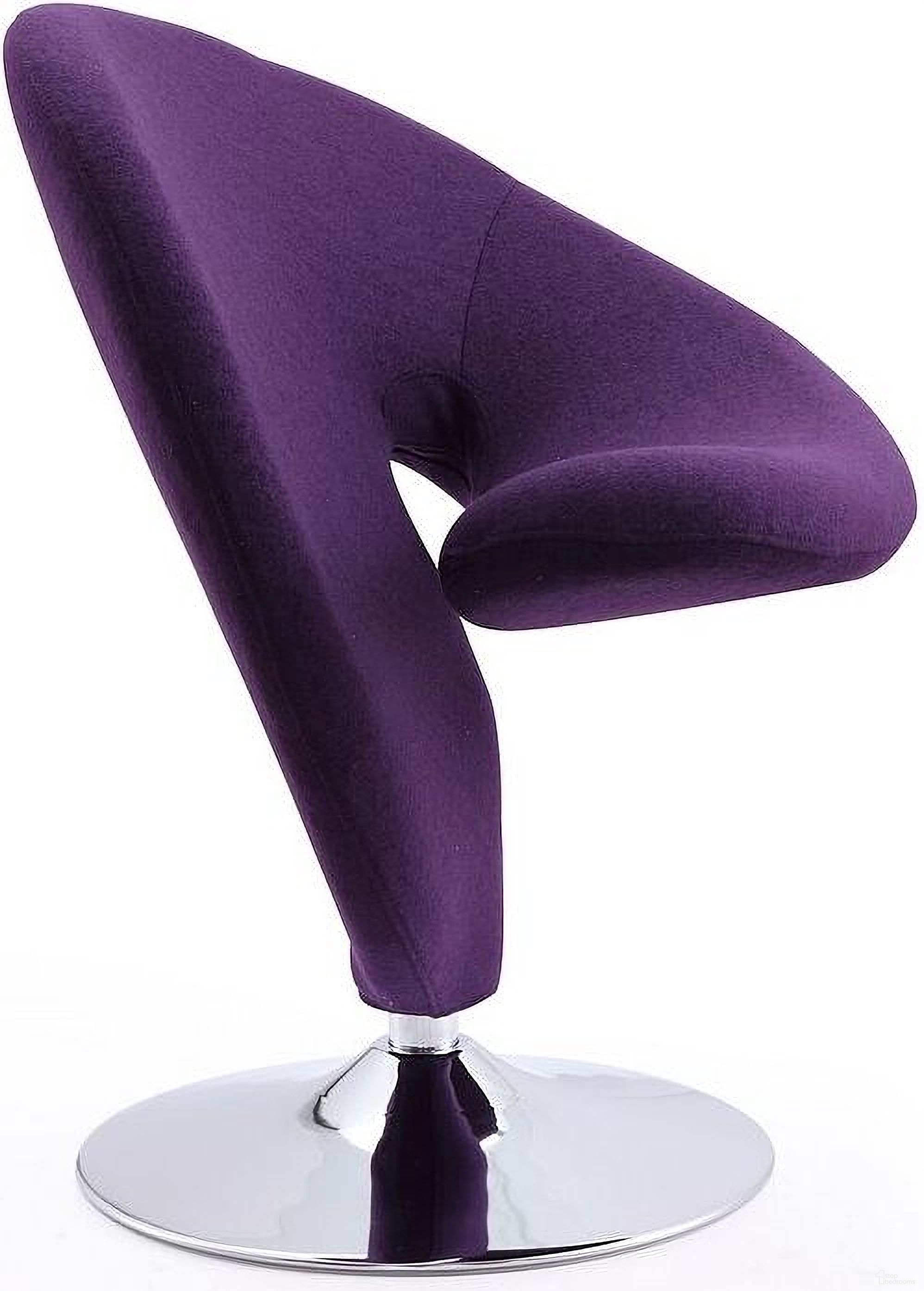 The appearance of Curl Swivel Accent Chair in Purple and Polished Chrome designed by Manhattan Comfort in the modern / contemporary interior design. This purple piece of furniture  was selected by 1StopBedrooms from Curl Collection to add a touch of cosiness and style into your home. Sku: AC040-EP. Material: Metal.