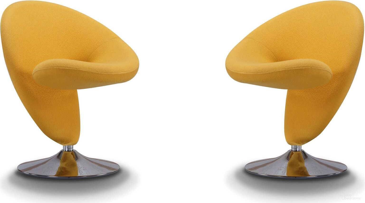 The appearance of Curl Swivel Accent Chair in Yellow and Polished Chrome (Set of 2) designed by Manhattan Comfort in the modern / contemporary interior design. This yellow piece of furniture  was selected by 1StopBedrooms from Curl Collection to add a touch of cosiness and style into your home. Sku: AC040-YL;AC040-YL. Material: Metal.
