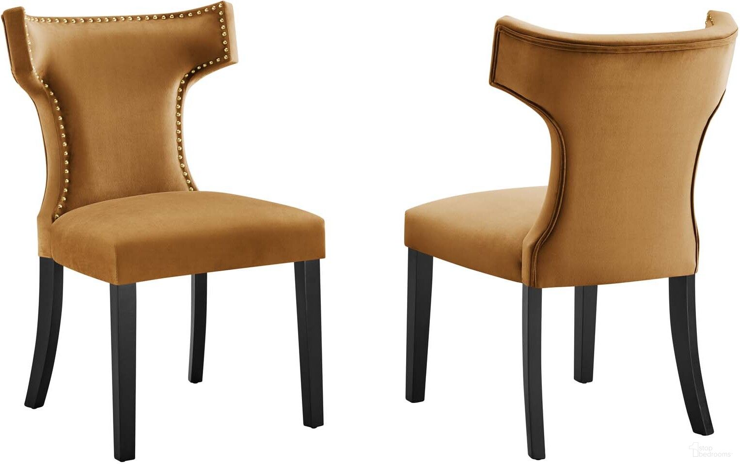 The appearance of Curve Performance Velvet Dining Chair Set Of 2 In Cognac designed by Modway in the modern / contemporary interior design. This cognac piece of furniture  was selected by 1StopBedrooms from Curve Collection to add a touch of cosiness and style into your home. Sku: EEI-5008-COG. Material: Wood. Chair Type: Side Chair.