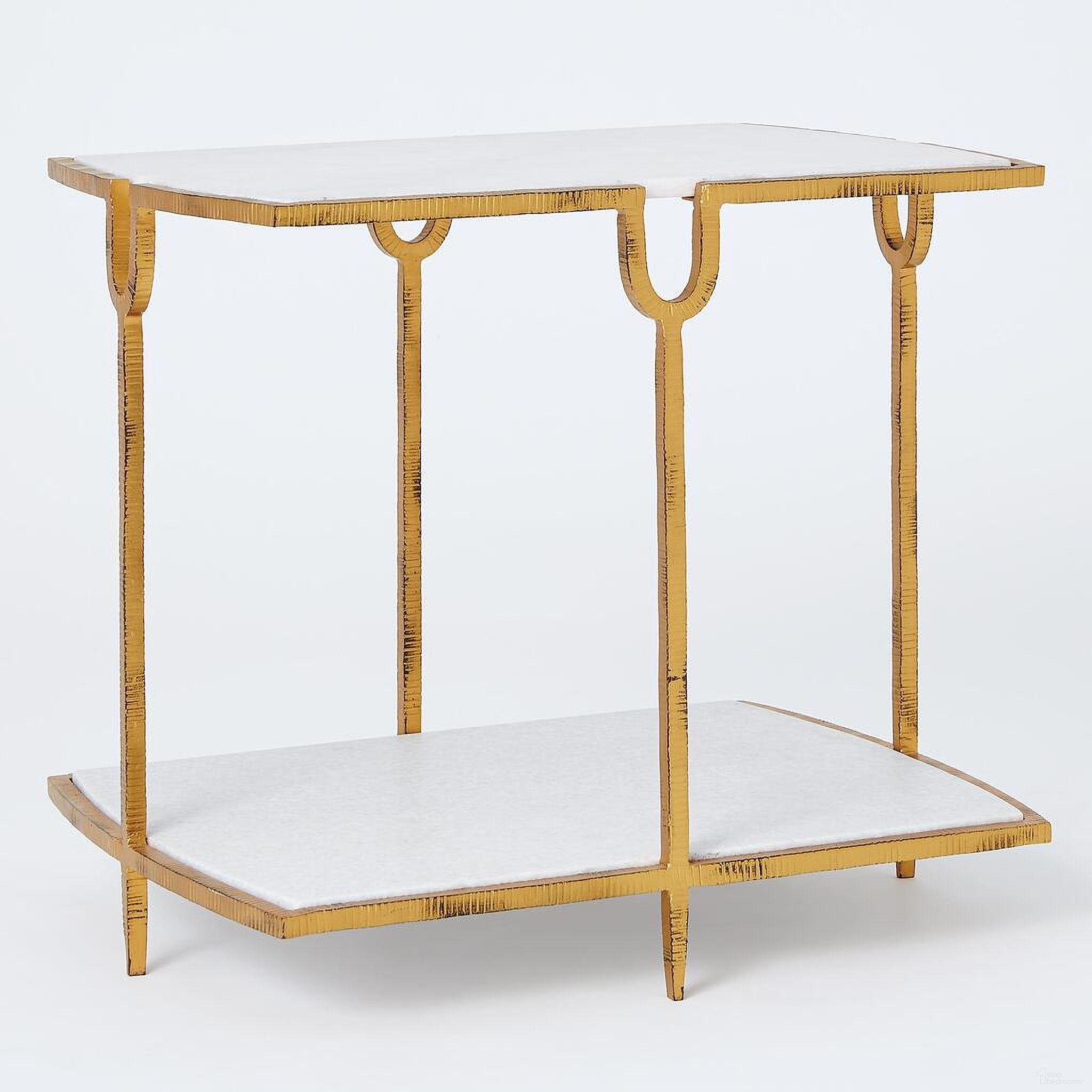 The appearance of Curve Side Table In Gold designed by Global Views in the modern / contemporary interior design. This gold piece of furniture  was selected by 1StopBedrooms from Curve Collection to add a touch of cosiness and style into your home. Sku: WDS9031-GV. Material: Marble.