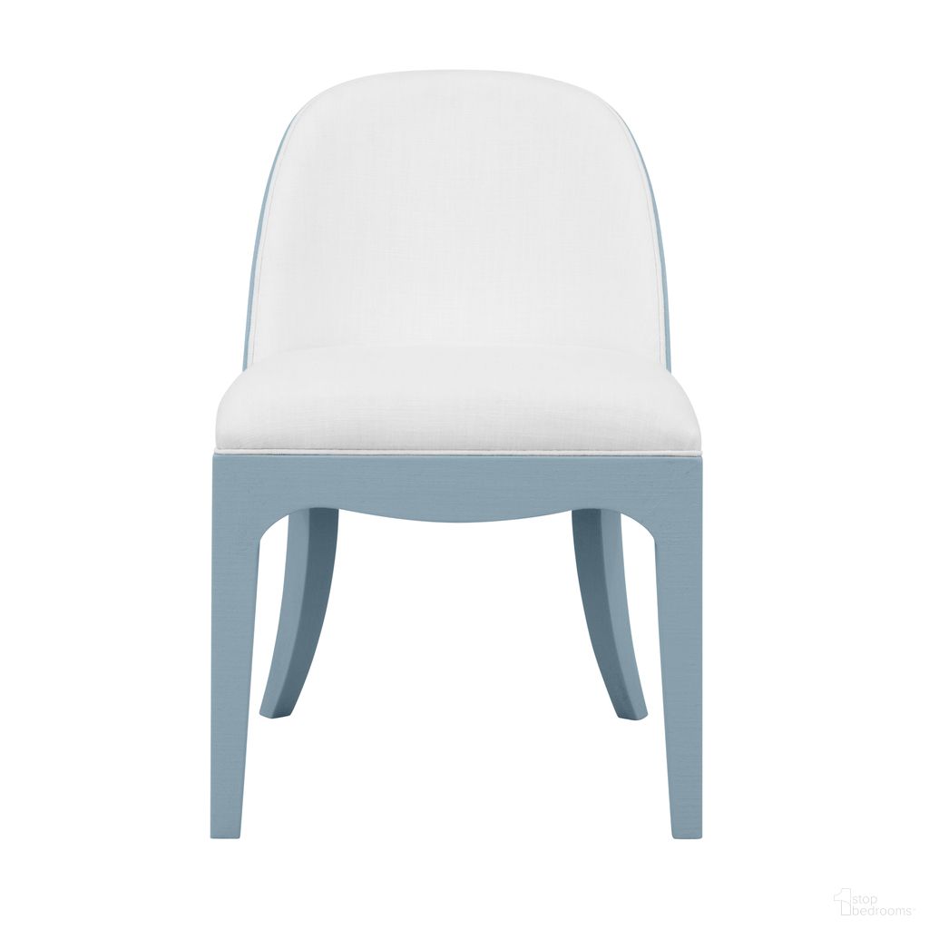 The appearance of Curved Dining Chair In Blue designed by Worlds Away in the transitional interior design. This blue piece of furniture was selected by 1StopBedrooms from to add a touch of cosiness and style into your home. Sku: SADIE LB. Material: Solid Wood. Chair Type: Side Chair.