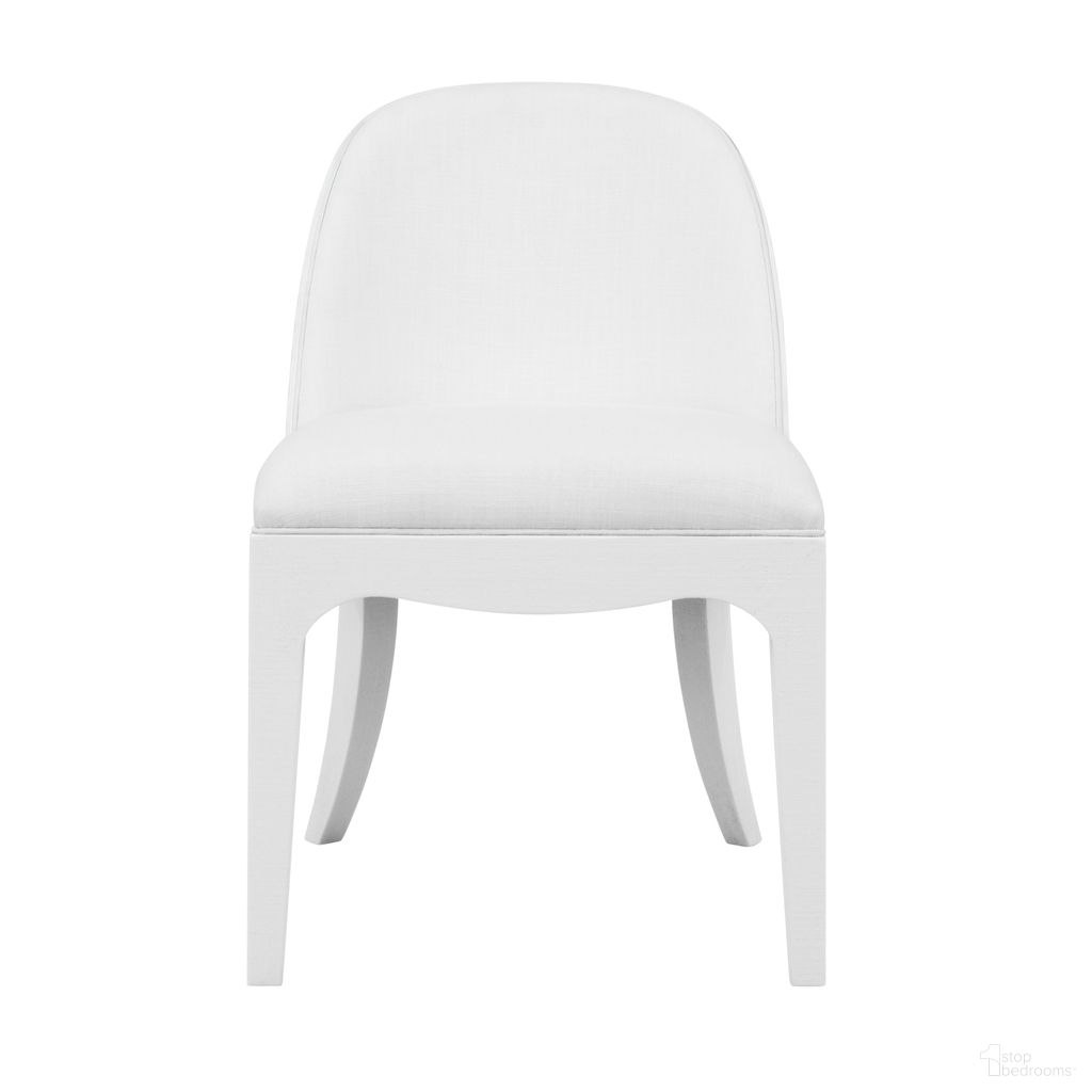 The appearance of Curved Dining Chair In White designed by Worlds Away in the  interior design. This white piece of furniture  was selected by 1StopBedrooms from  to add a touch of cosiness and style into your home. Sku: SADIE WH. Material: Solid Wood. Chair Type: Side Chair.