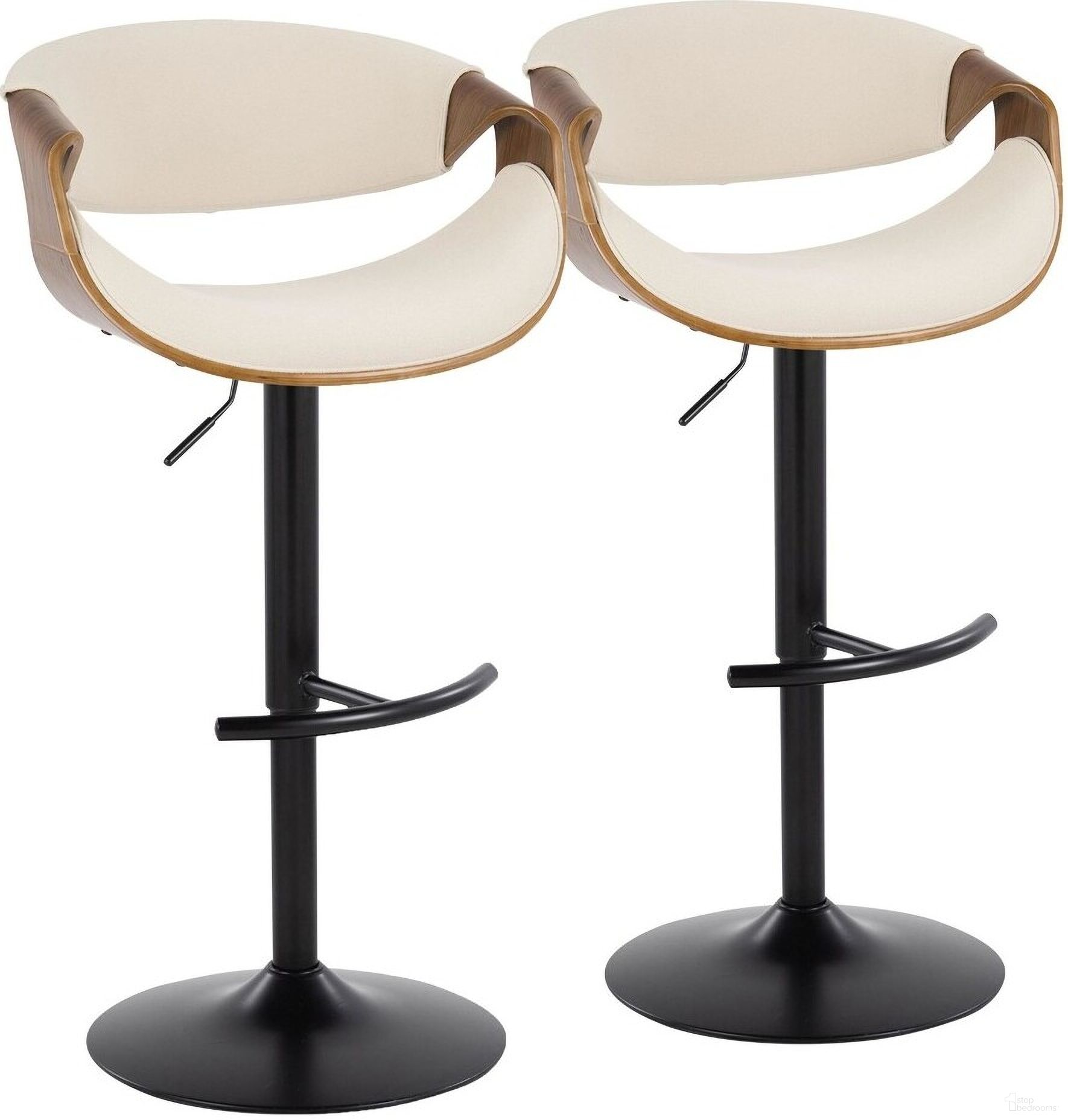 The appearance of Curvo Adjustable Barstool Set of 2 In Creamy Pearl designed by Lumisource in the transitional interior design. This creamy pearl piece of furniture  was selected by 1StopBedrooms from Curvo Collection to add a touch of cosiness and style into your home. Sku: BS-CURVO-RT2 BKWLCR2. Material: Wood.