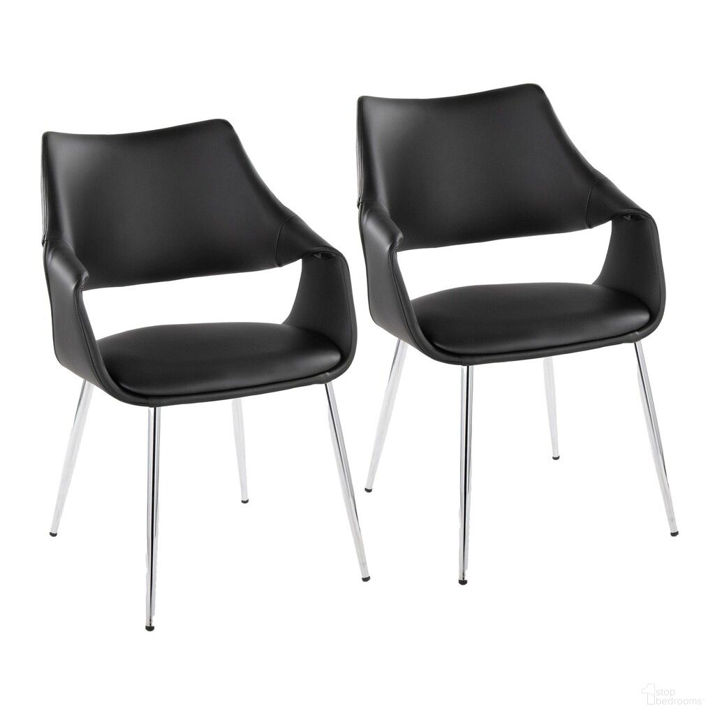 Curvo High Back Upholstered Chair Set of 2 In Black and Chrome