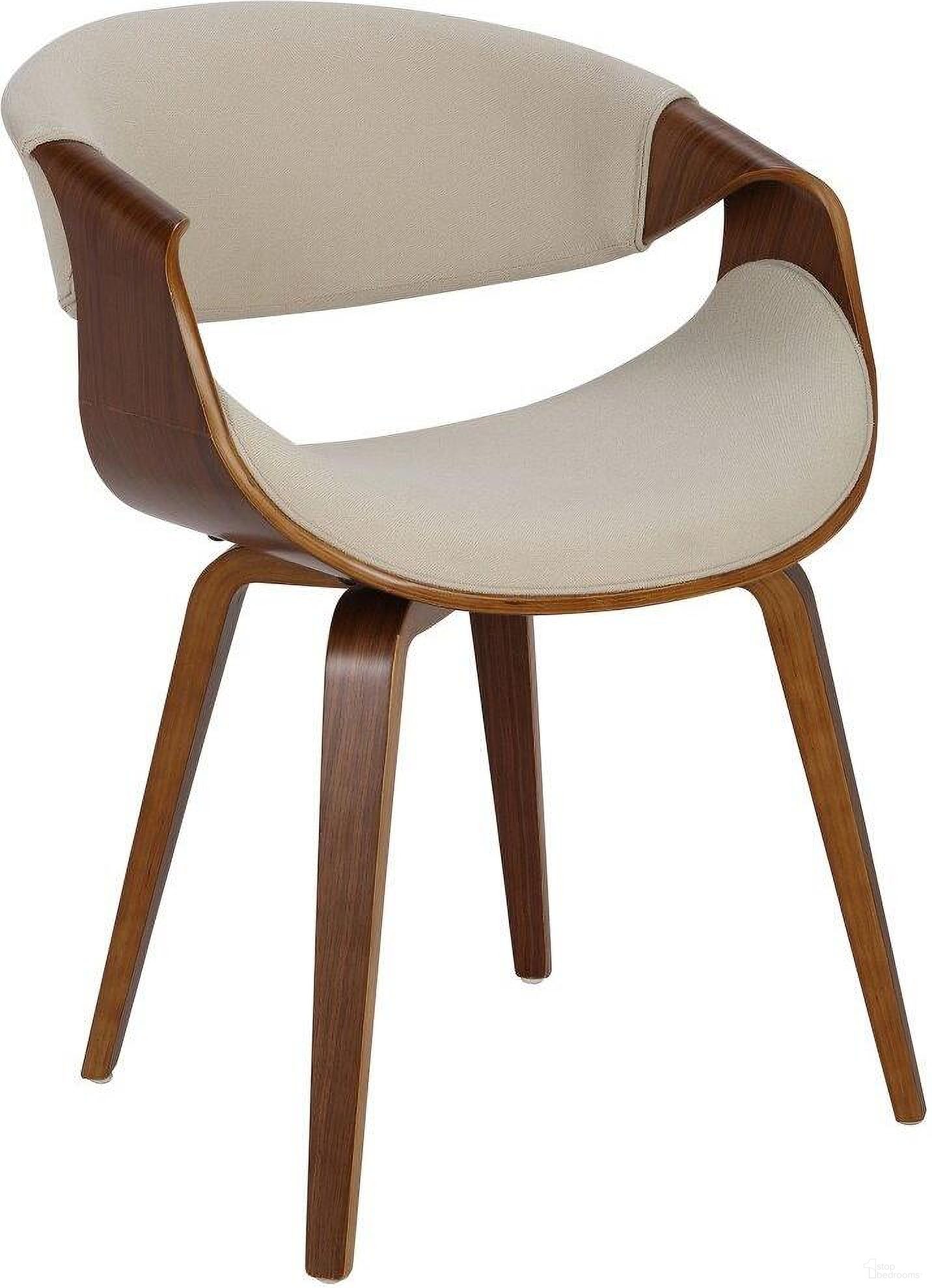 Curvo Mid-Century Modern Dining/Accent Chair In Walnut And Cream Fabric