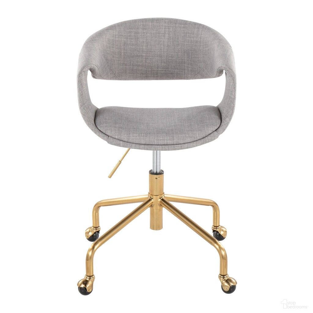 The appearance of Curvo Upholstered Fabric Task Chair In Grey and Gold designed by Lumisource in the modern / contemporary interior design. This grey/gold piece of furniture was selected by 1StopBedrooms from Curvo Collection to add a touch of cosiness and style into your home. Sku: OC-CURVOUPFB-CSTR1 AUGY1. Material: Foam.