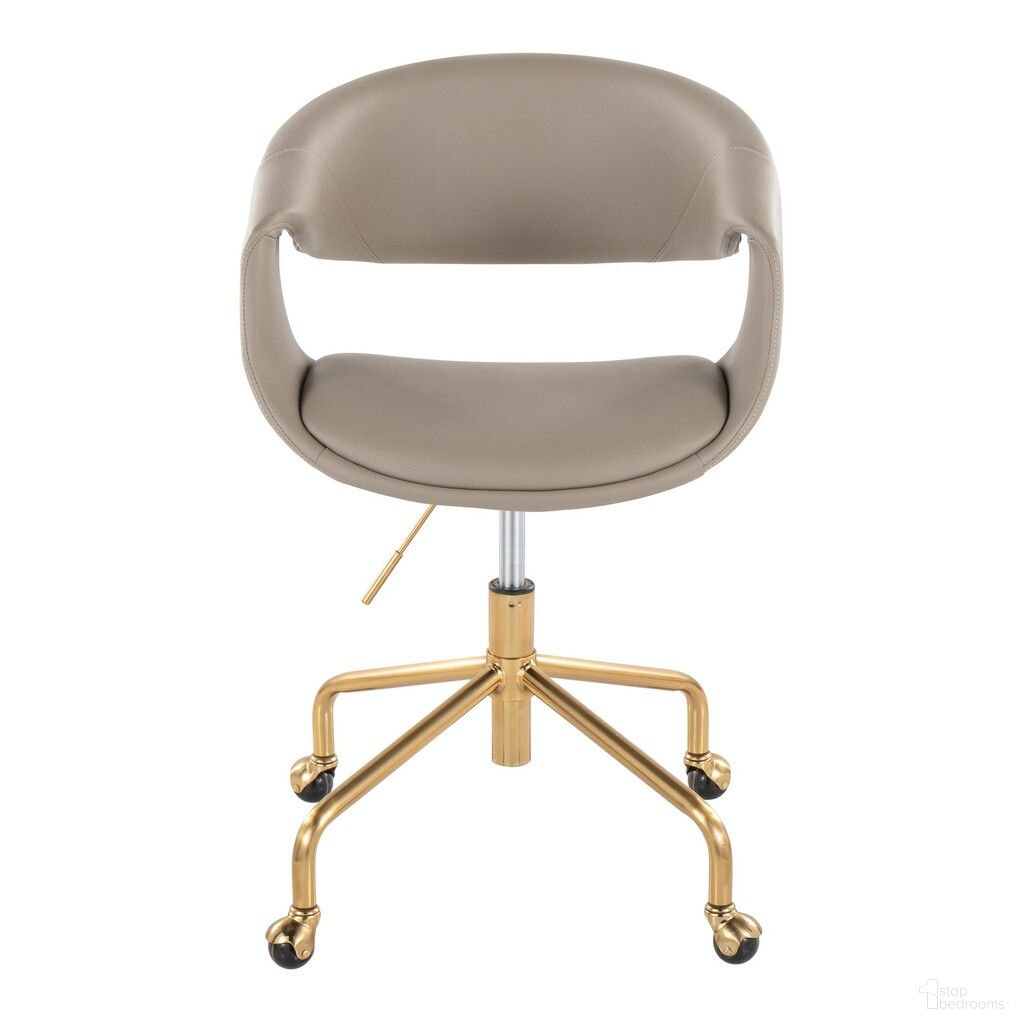 Curvo Upholstered Faux Leather Task Chair In Light Grey and Gold