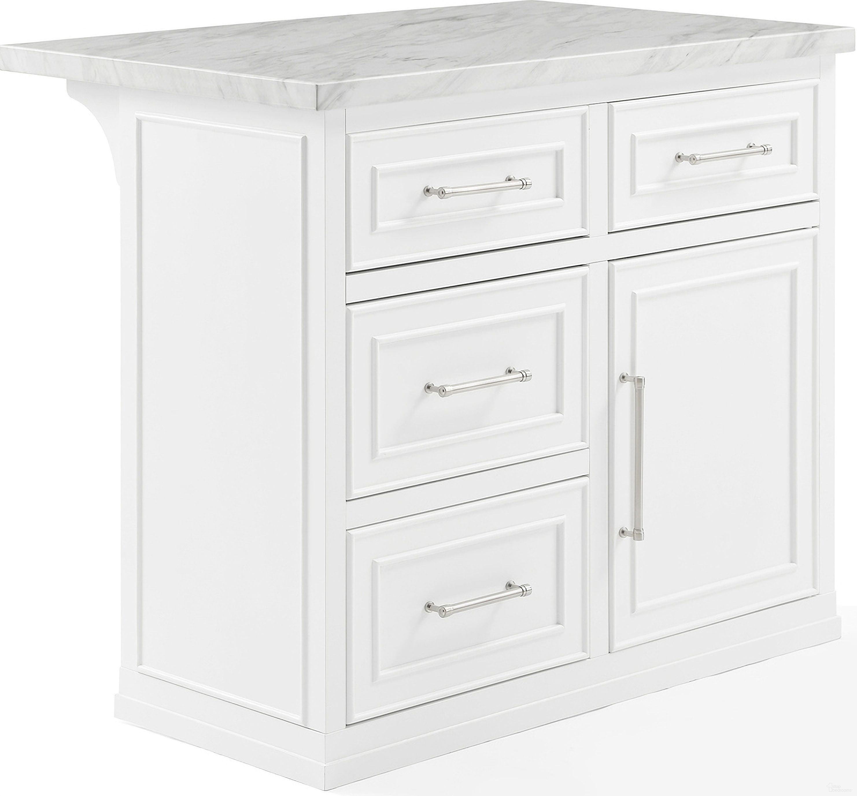 Cutler Faux Marble Top Kitchen Island In White and White Marble
