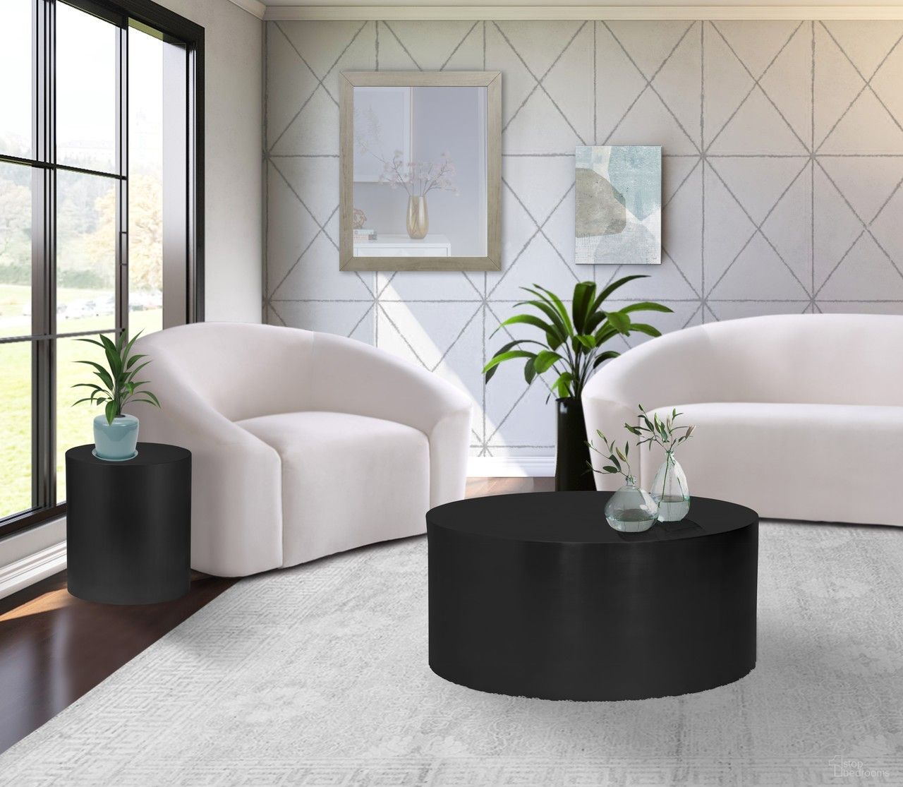 Cylinder Occasional Table Set In Matte Black