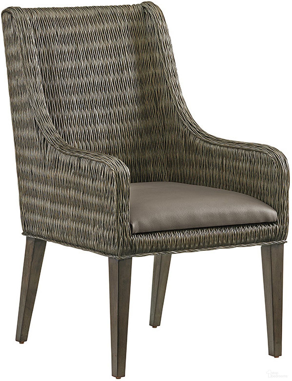 The appearance of Cypress Point Brandon Woven Arm Chair Set of 2 In Smoke Gray designed by Tommy Bahama in the coastal interior design. This smoke gray piece of furniture was selected by 1StopBedrooms from Cypress Point Collection to add a touch of cosiness and style into your home. Sku: 562-883-01. Material: Wood.