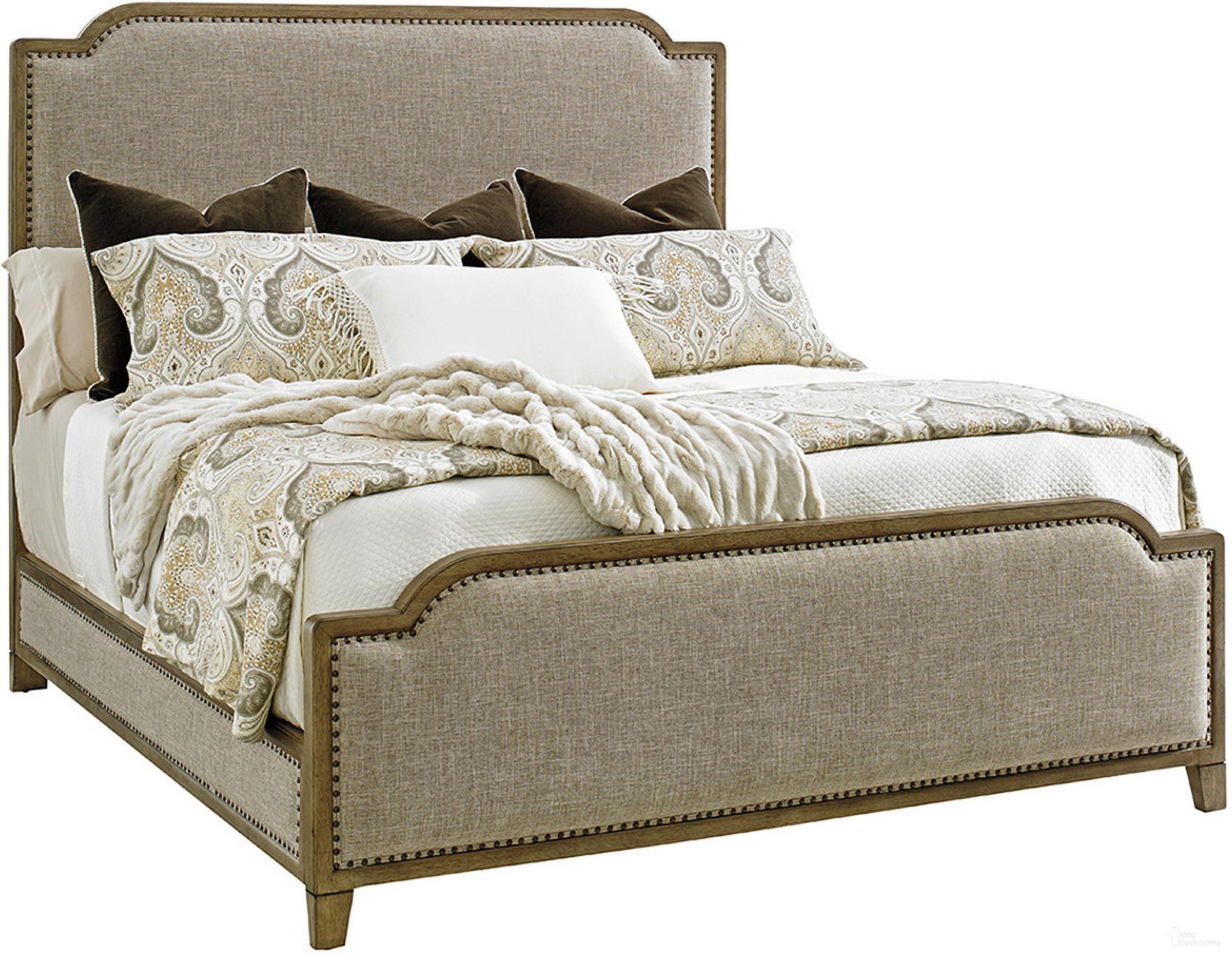 The appearance of Cypress Point Stone Harbour Queen Upholstered Bed In Gray designed by Tommy Bahama in the transitional interior design. This gray piece of furniture was selected by 1StopBedrooms from Cypress Point Collection to add a touch of cosiness and style into your home. Sku: 561-143C. Bed Type: Panel Bed. Material: Wood. Bed Size: Queen.
